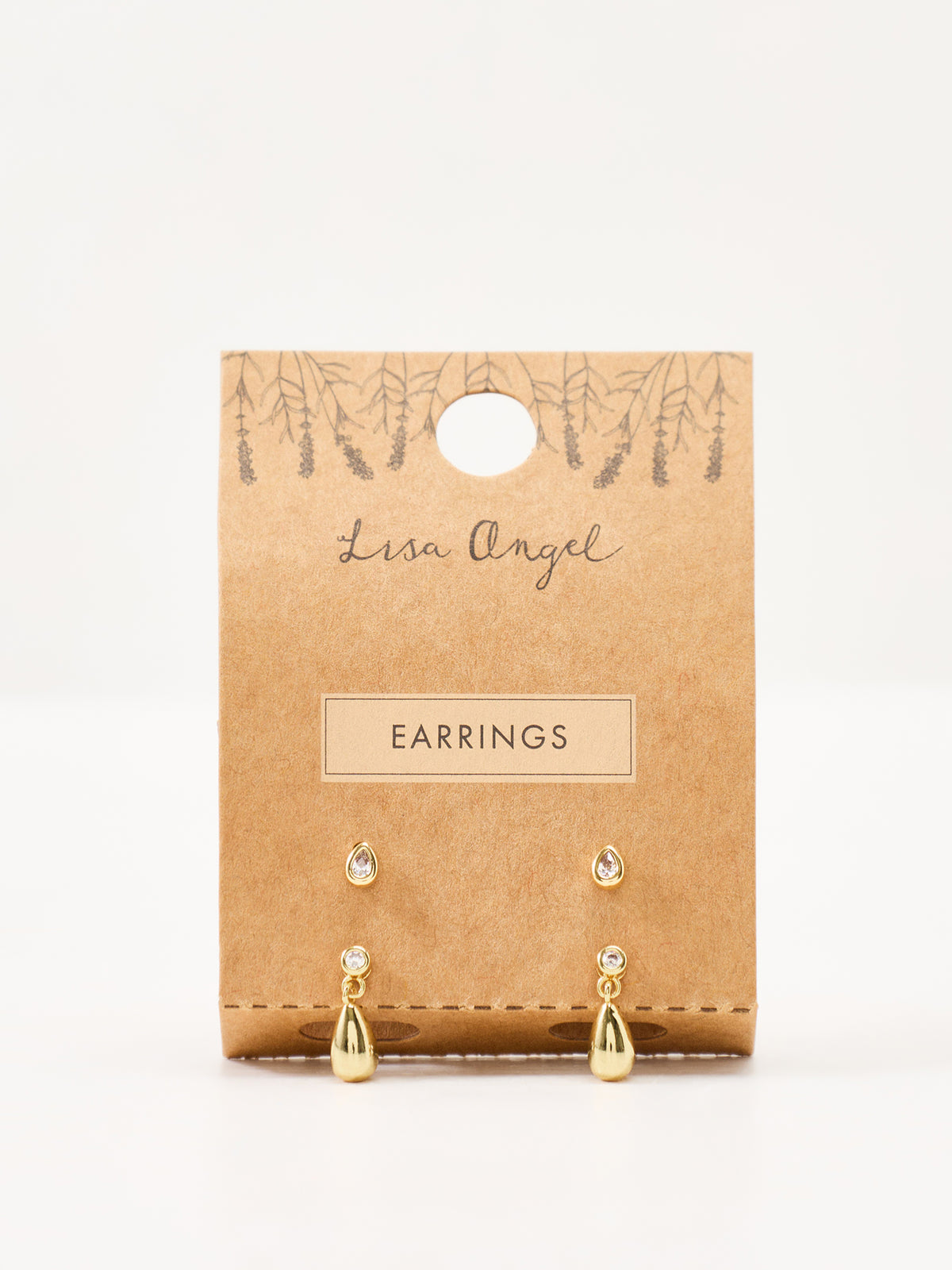 14KT Gold-Plated Crystal Stud & Teardrop Drop Earring Set