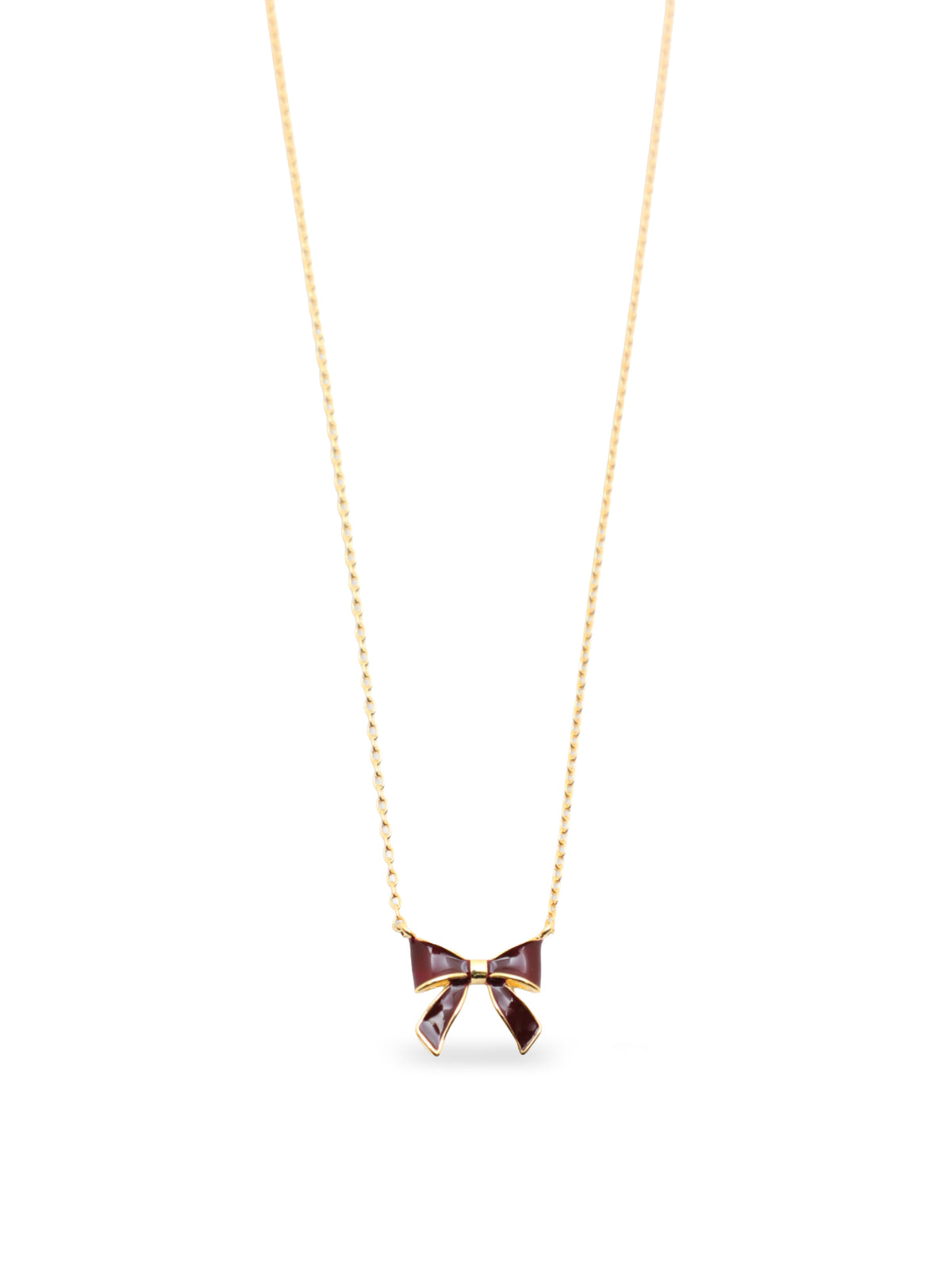 14KT Gold-Plated Red Enamel Bow Pendant Necklace
