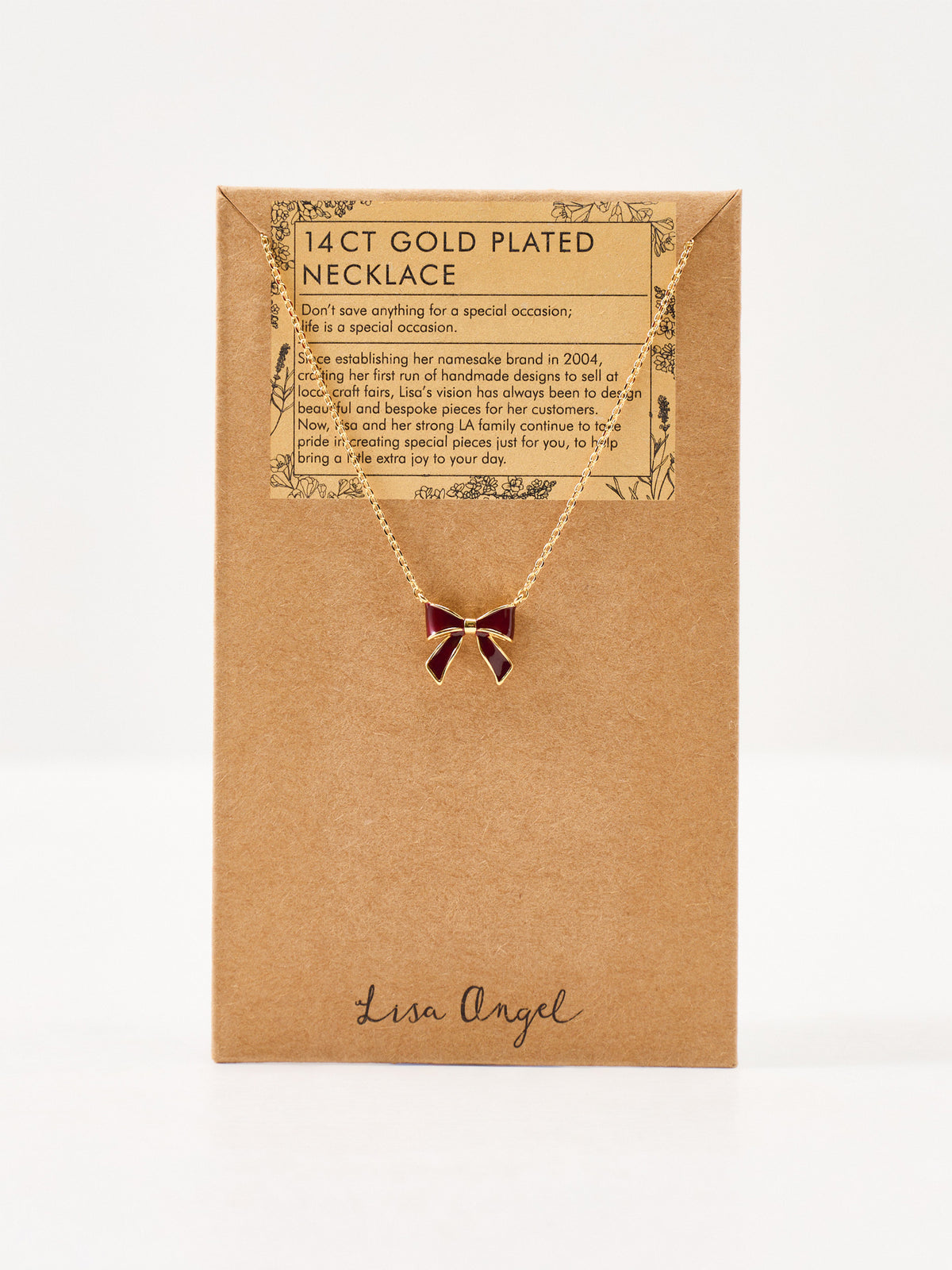 14KT Gold-Plated Red Enamel Bow Pendant Necklace