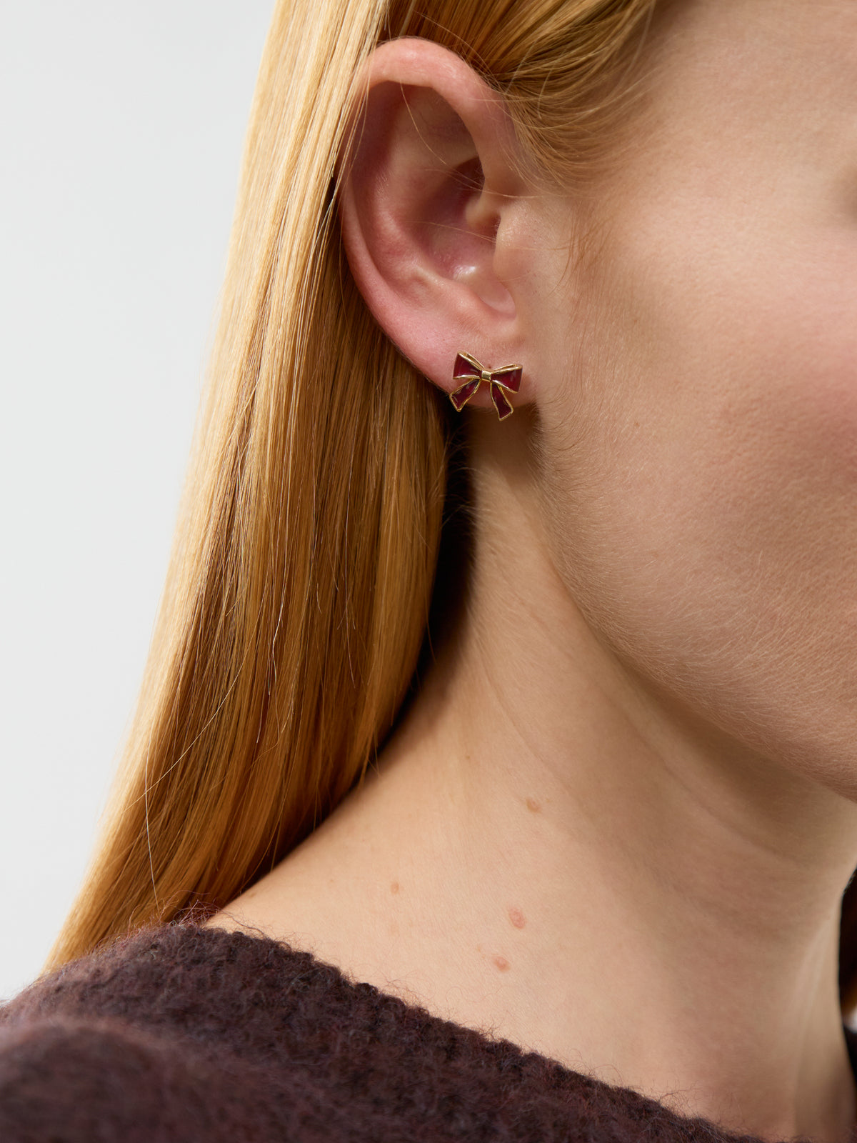 14KT Gold-Plated Red Enamel Bow Stud Earrings