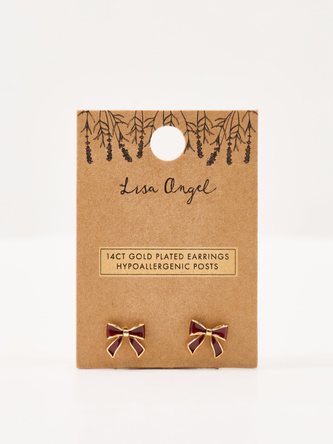 14KT Gold-Plated Red Enamel Bow Stud Earrings
