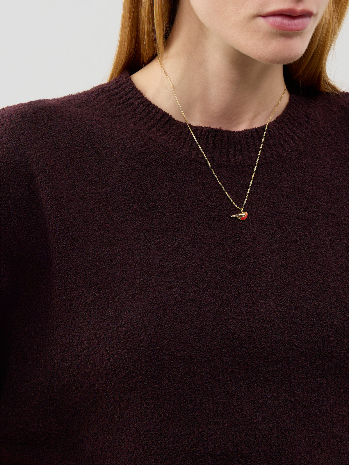 Enamel Robin Pendant Necklace in 14KT Gold-Plated Brass