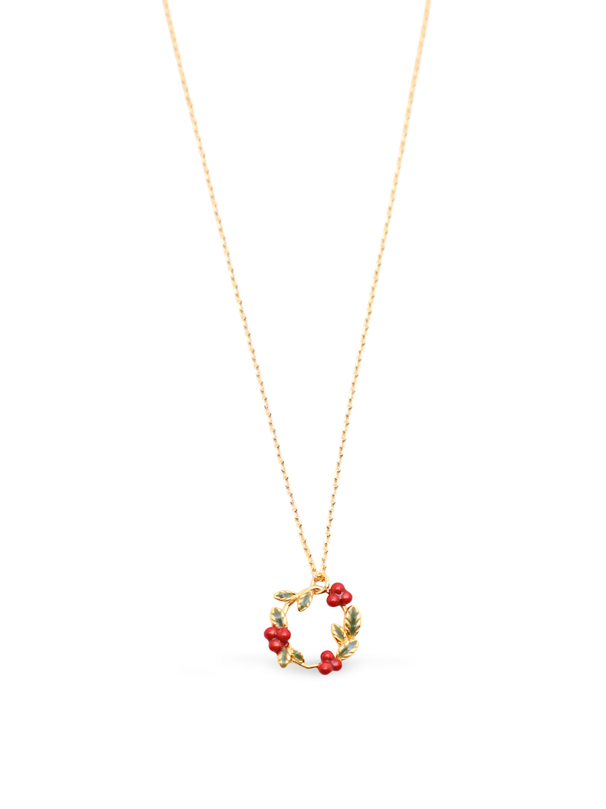 14KT Gold-Plated Enamel Holly Festive Pendant Necklace