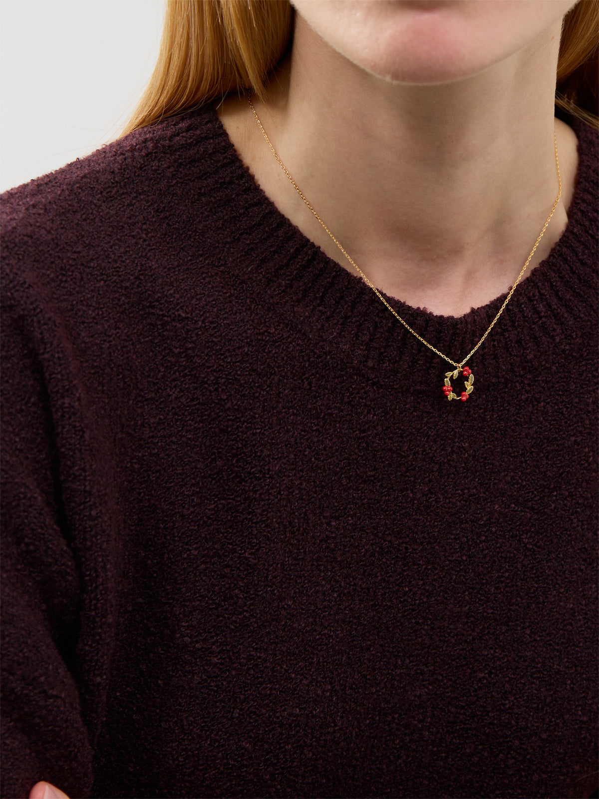 14KT Gold-Plated Enamel Holly Festive Pendant Necklace