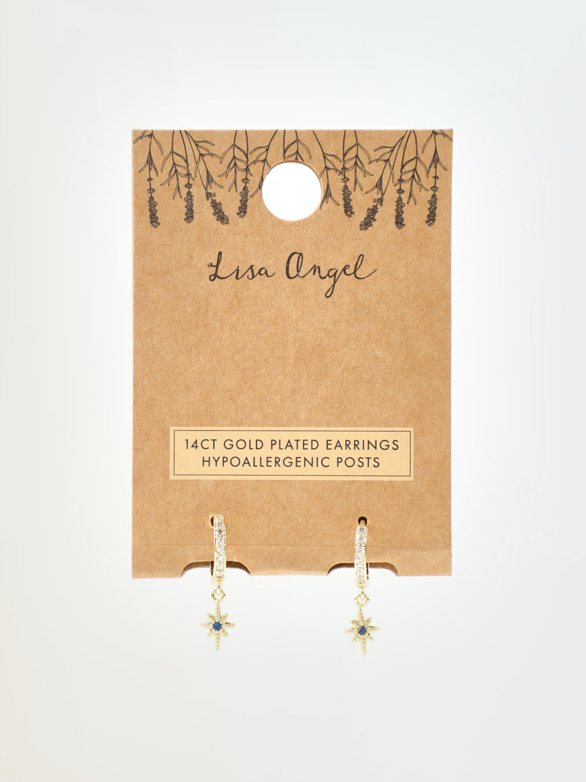Blue Crystal Star Charm Huggie Hoop Earrings in 14KT Gold-Plated Brass