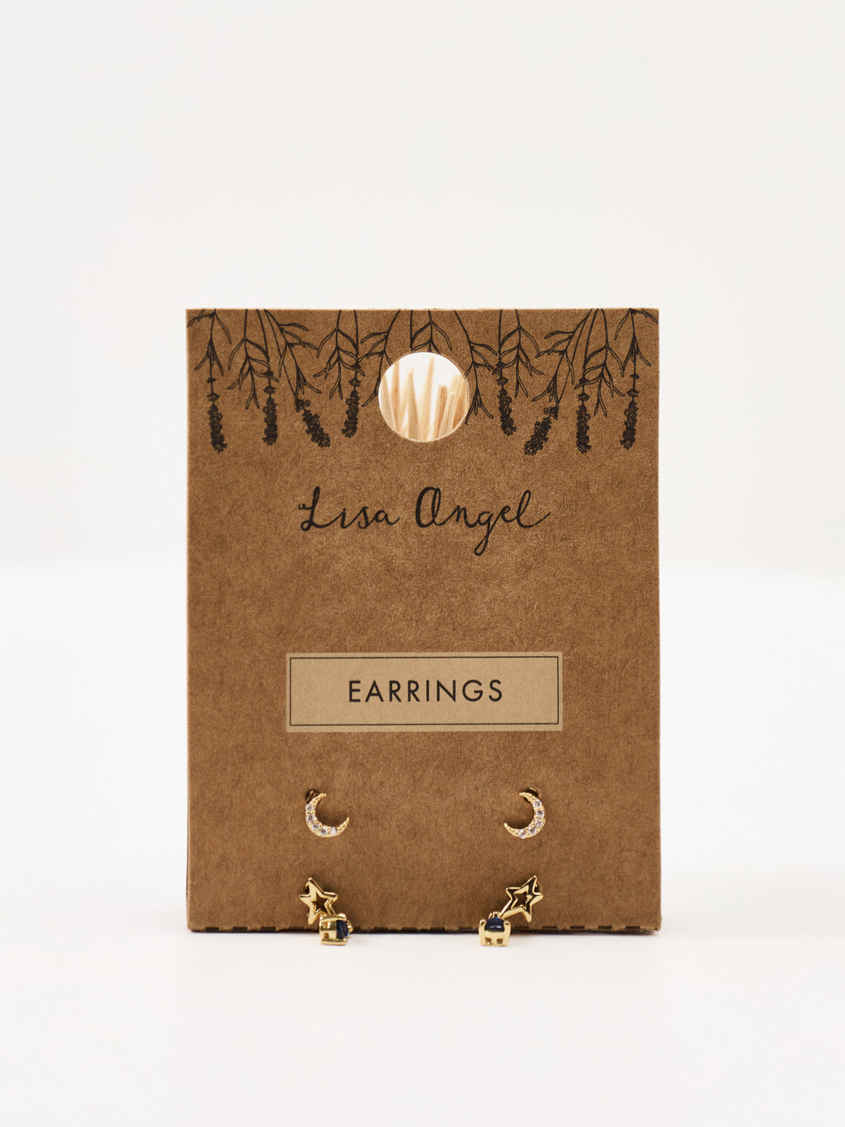 14KT Gold-Plated Crystal Moon Stud & Blue Drop Earring Set