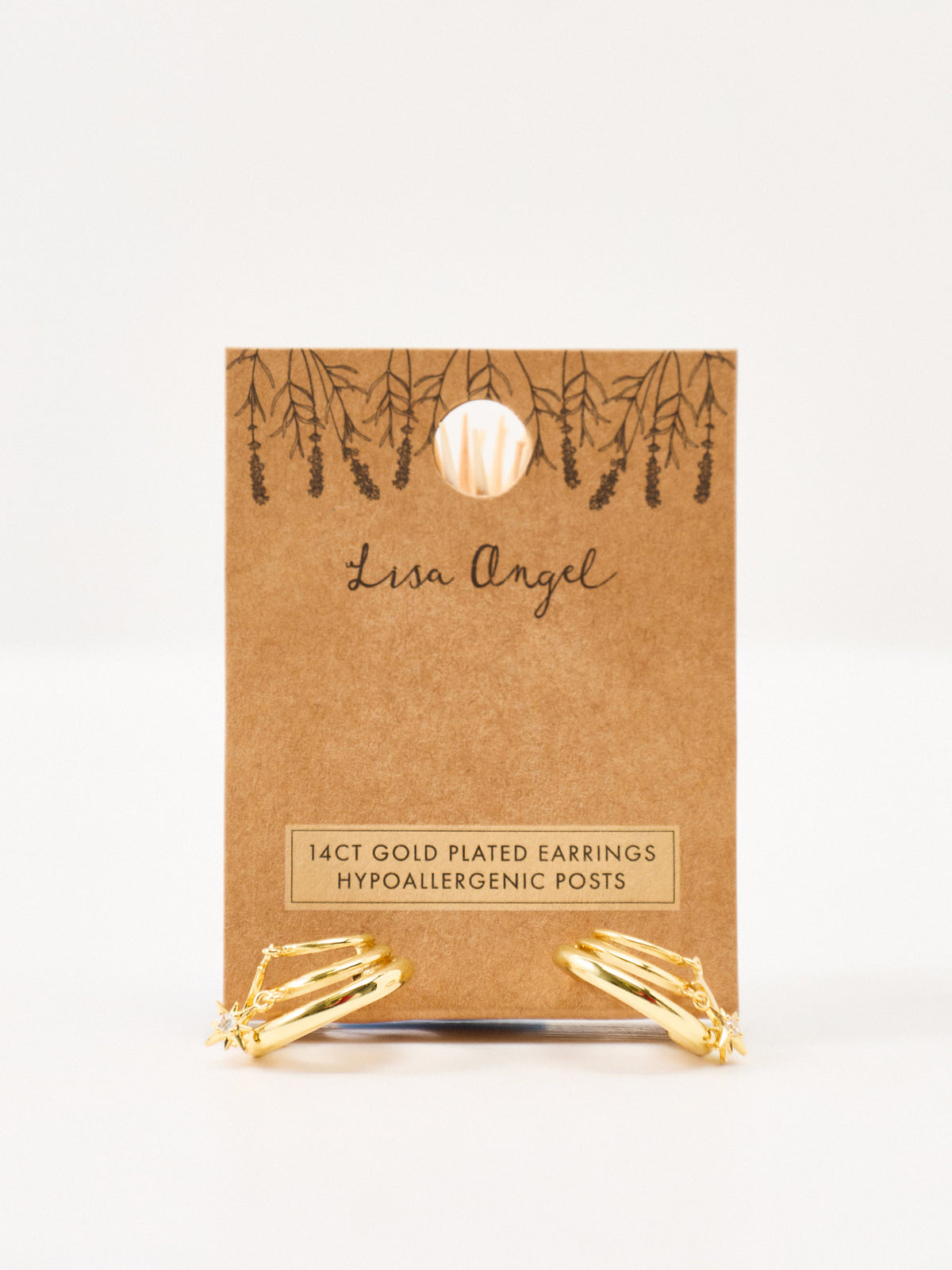 14KT Gold-Plated Cubic Zirconia Double Illusion Moon & Star Hoop Earrings