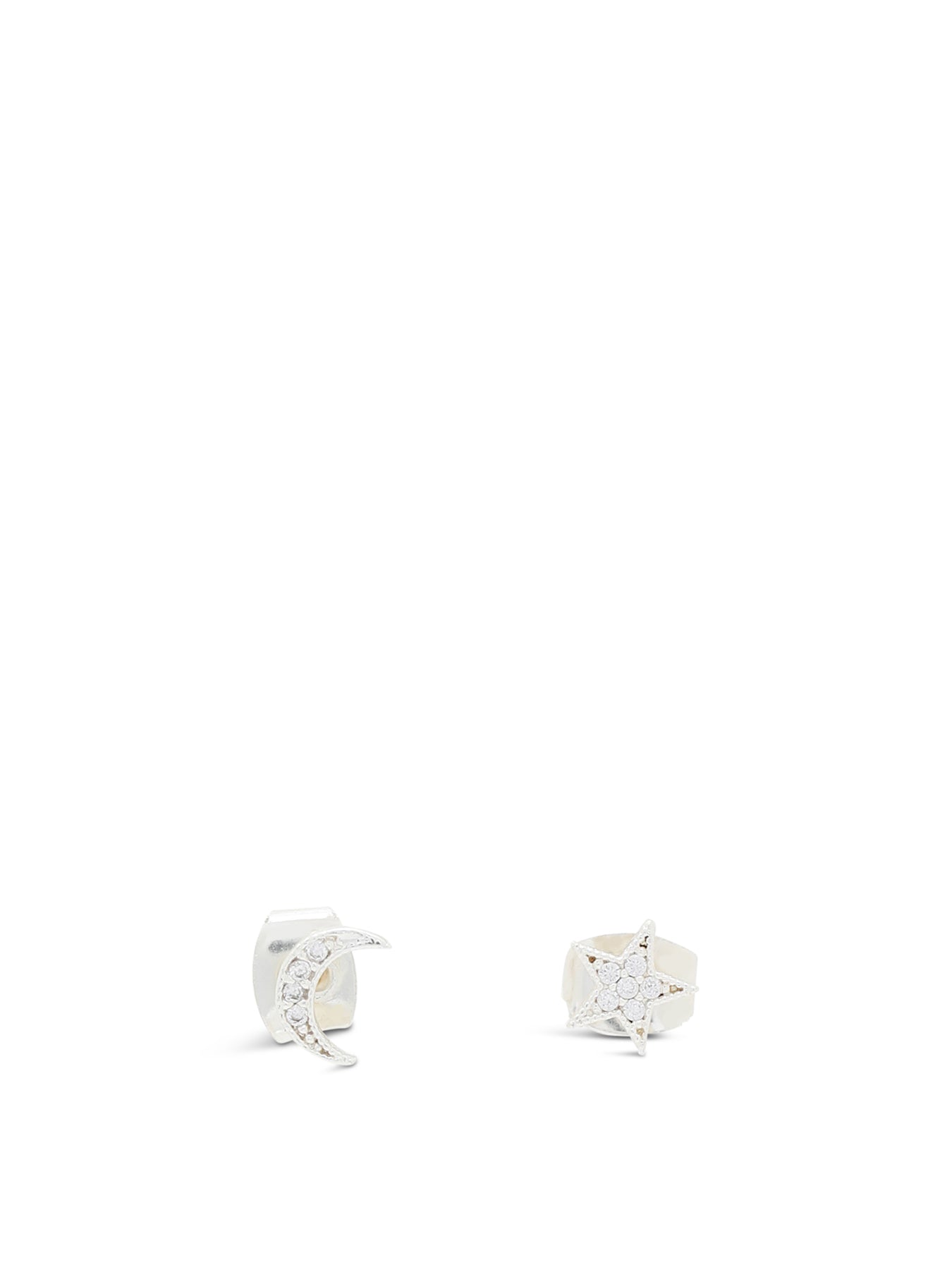 Silver-Plated Cubic Zirconia Moon & Star Stud Earrings