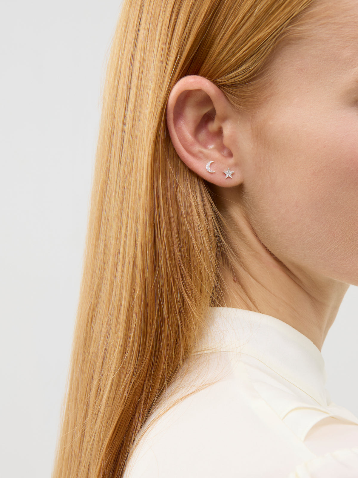Silver-Plated Cubic Zirconia Moon & Star Stud Earrings