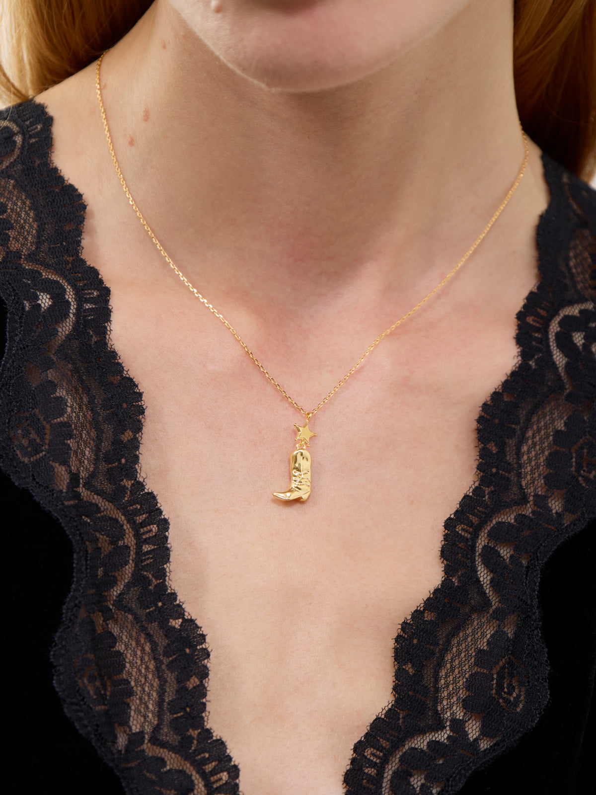 14KT Gold-Plated Star Cowgirl Boot Pendant Necklace