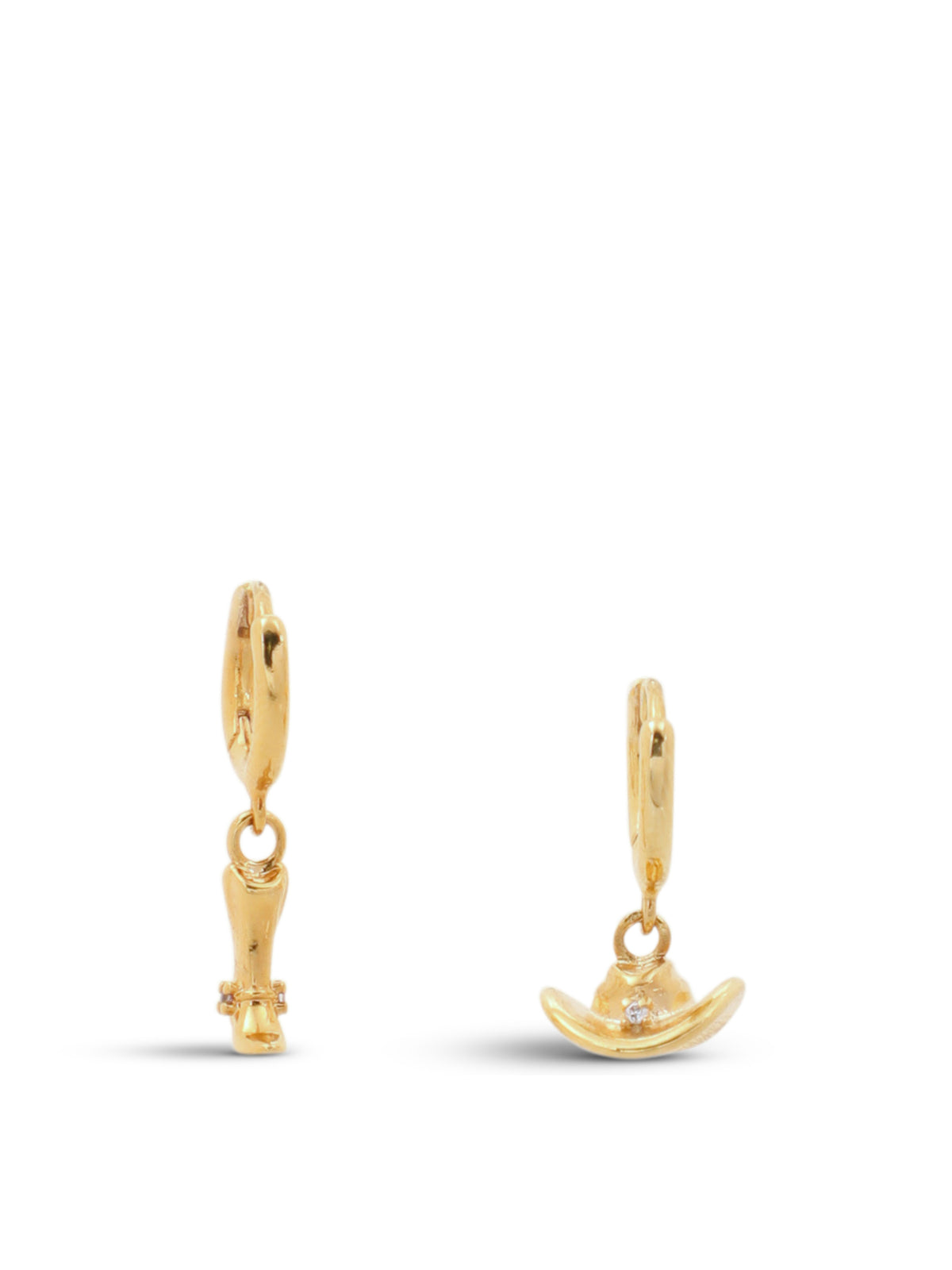 Mismatched Cowboy Boot and Hat Huggie Hoop Earrings in 14KT Gold-Plated Brass