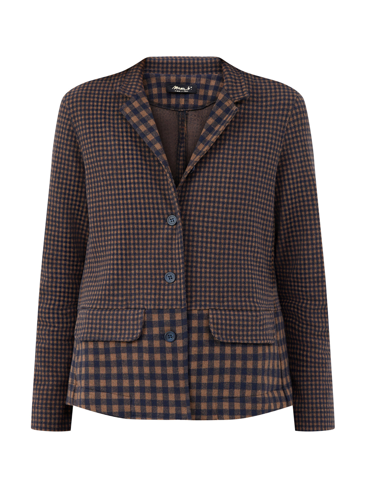 Cotton Blend Collared Check Jacket - Navy & Coffee