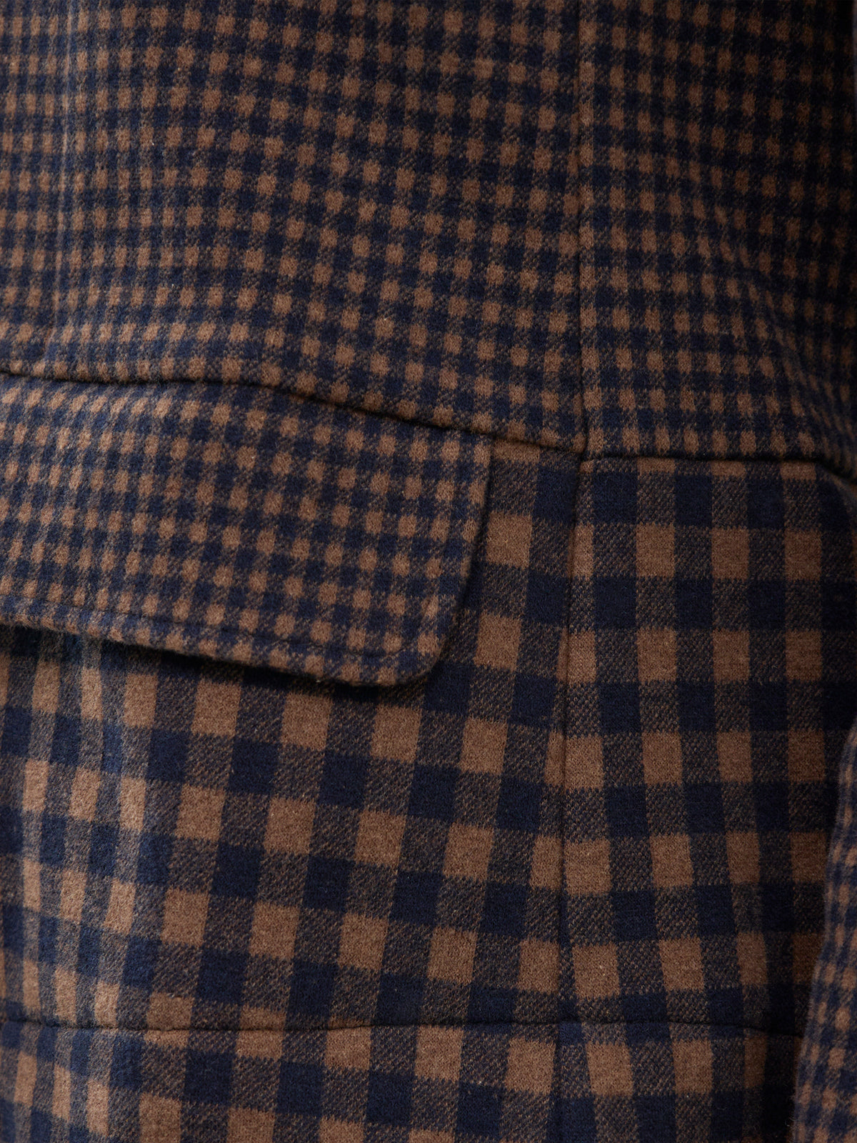 Cotton Blend Collared Check Jacket - Navy & Coffee