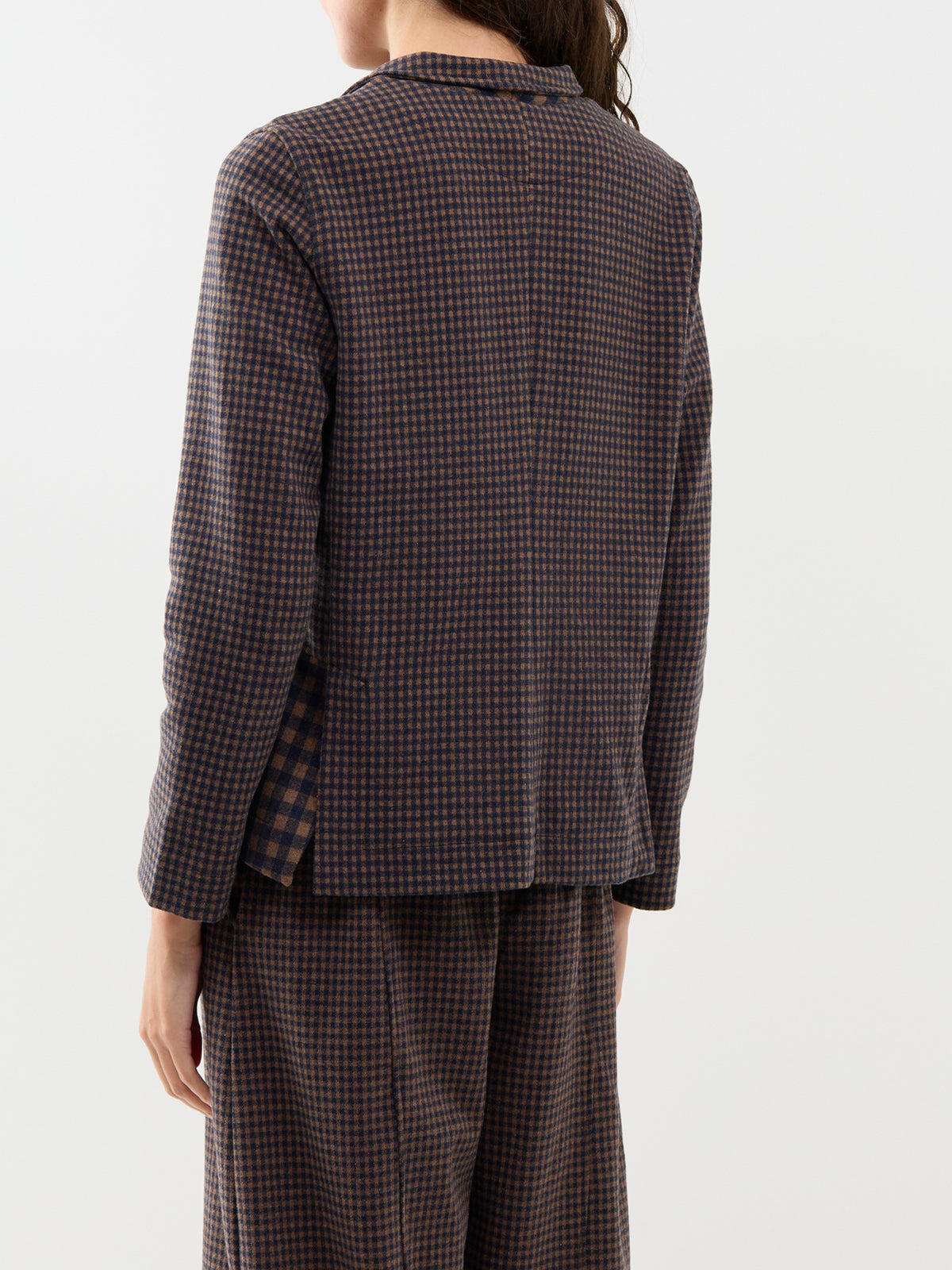 Cotton Blend Collared Check Jacket - Navy & Coffee