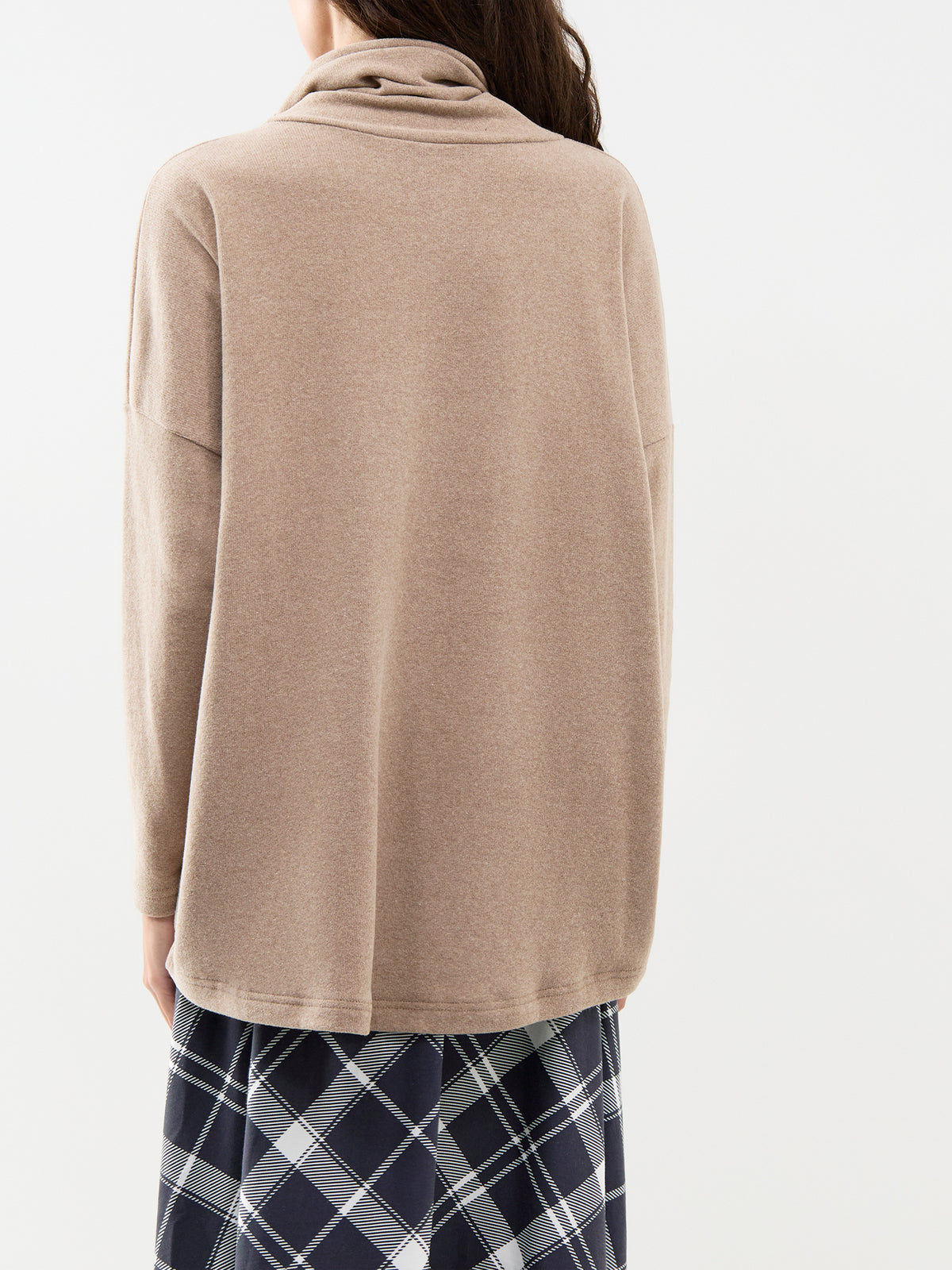 Cotton Blend Striped Roll Neck Jumper - Navy & Light Coffee