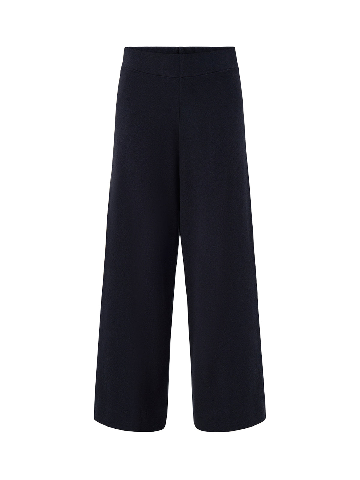 Cotton Blend Fleece Wide-Leg Trousers - Navy