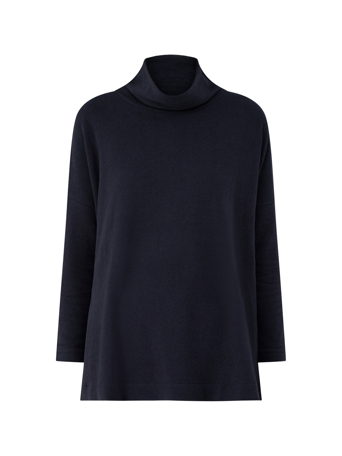 Cotton Blend High Neck Jumper - Navy