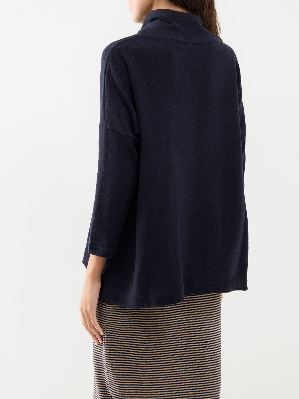 Cotton Blend High Neck Jumper - Navy