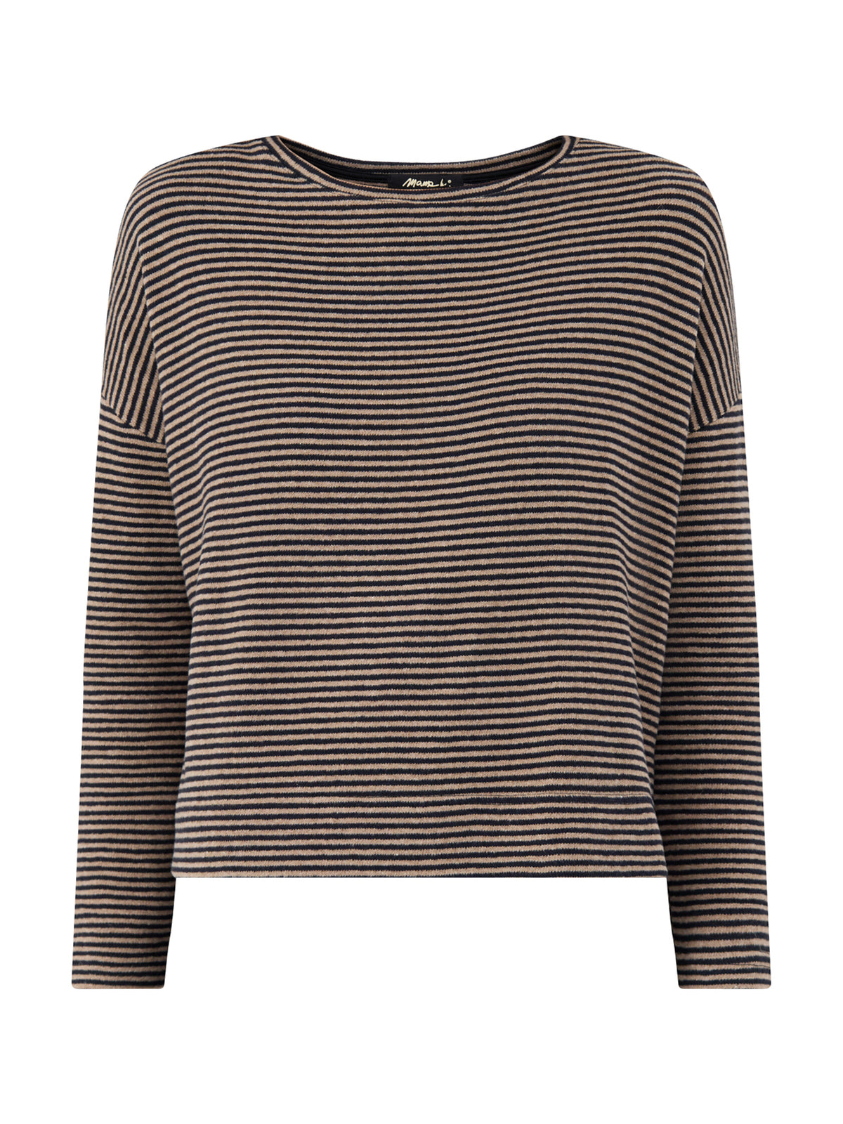 Cotton Blend Striped Boat Neck Jumper - Navy & Coffee
