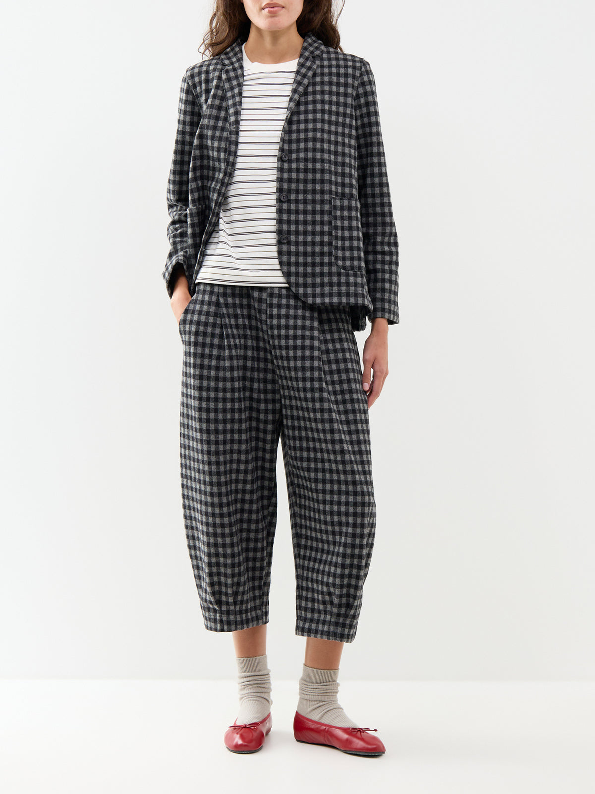 Cotton Blend Large Check Jacket - Grey & Black