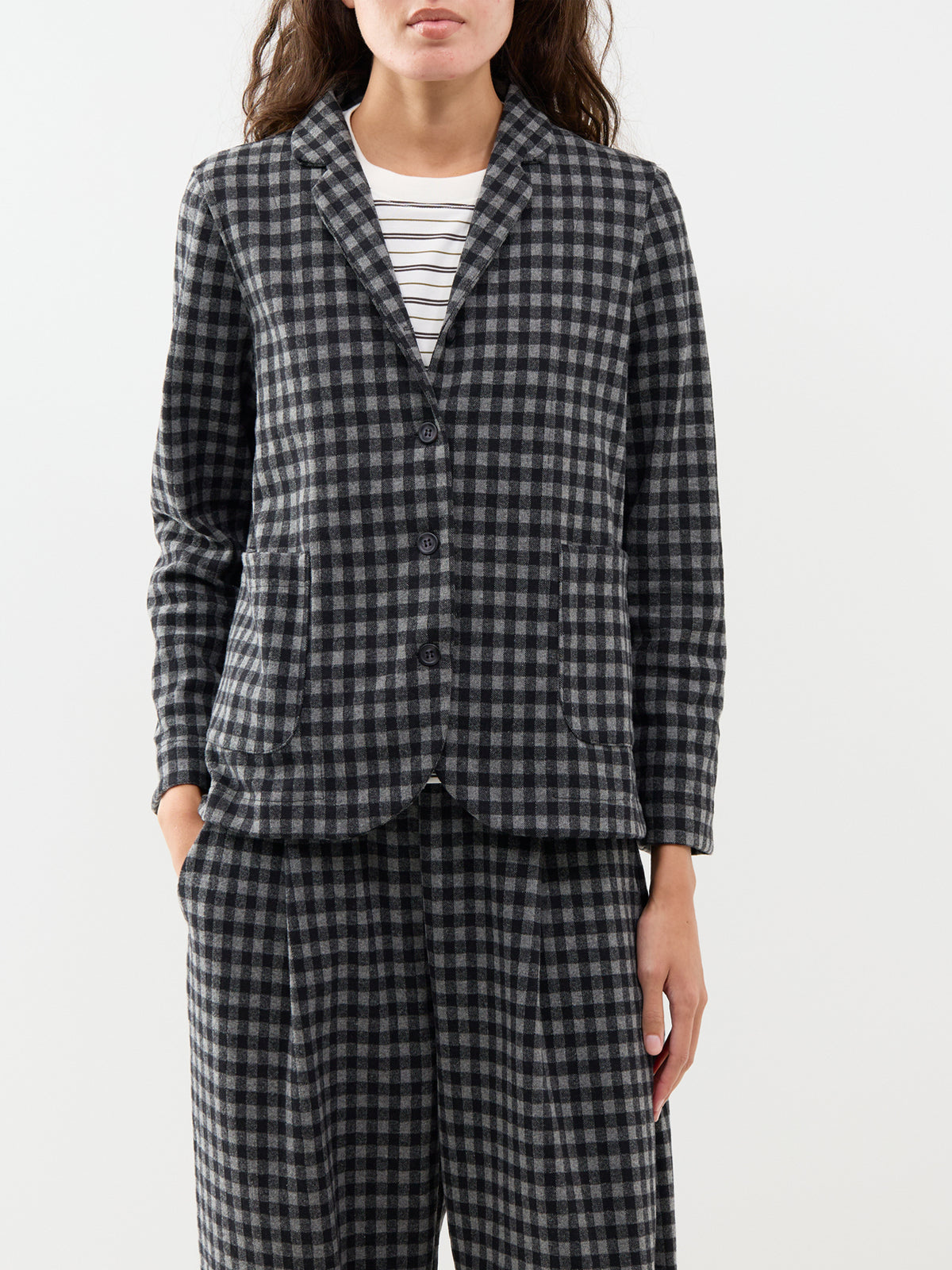 Cotton Blend Large Check Jacket - Grey & Black
