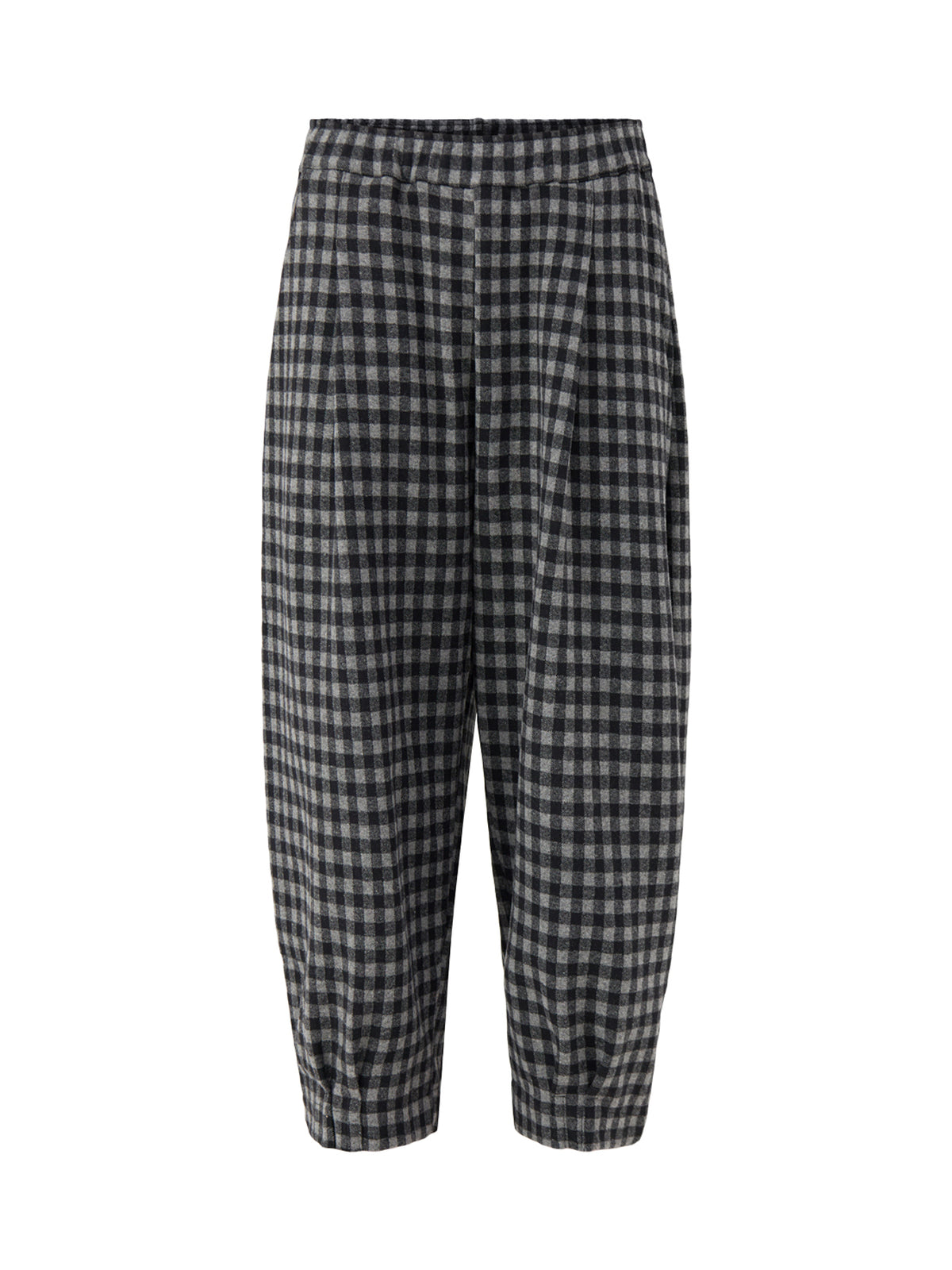 Cotton Blend Large Check Barrel-Leg Trousers - Grey & Black
