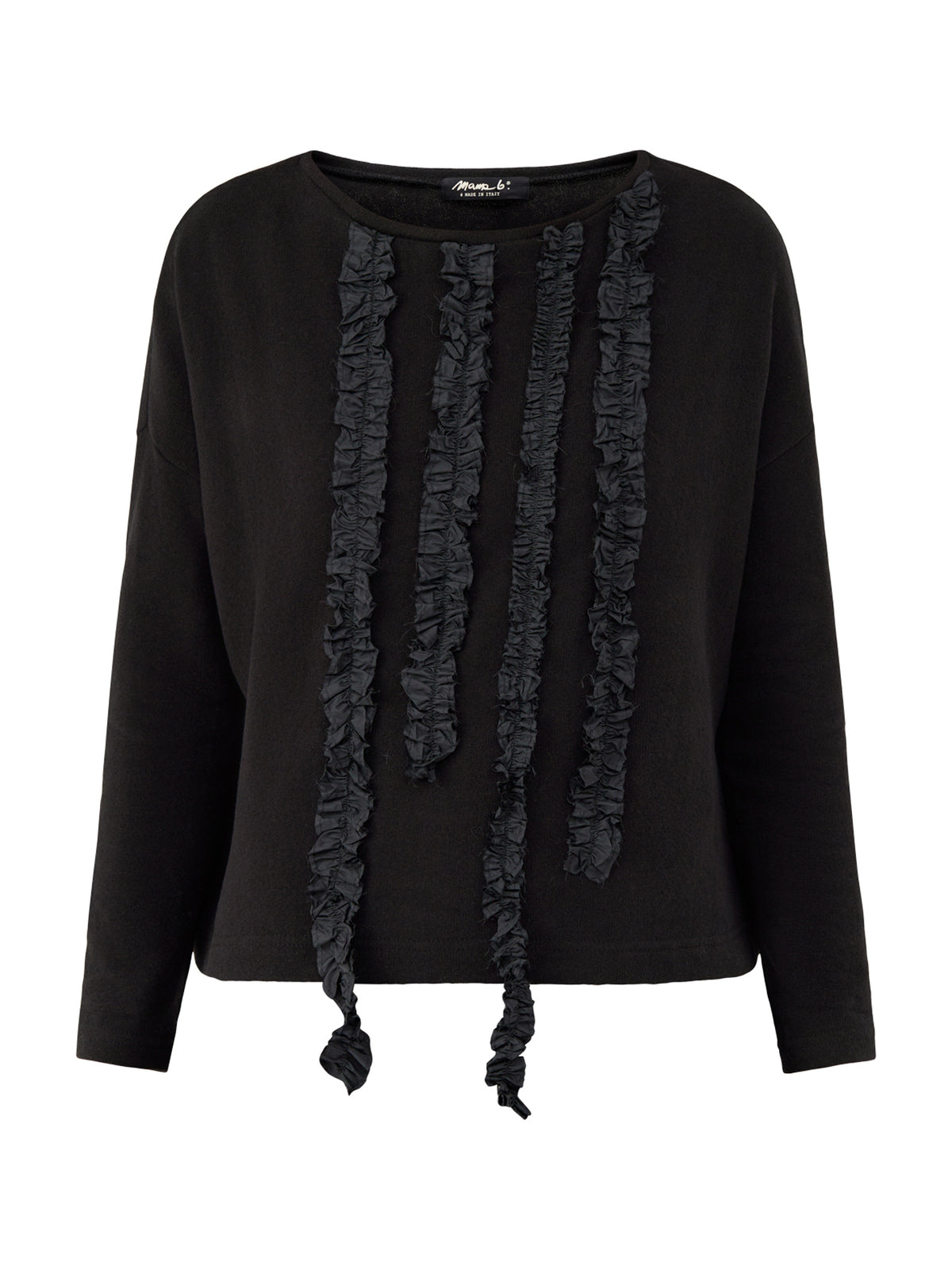 Taffeta Detail Long-Sleeved Knitted Jumper - Black