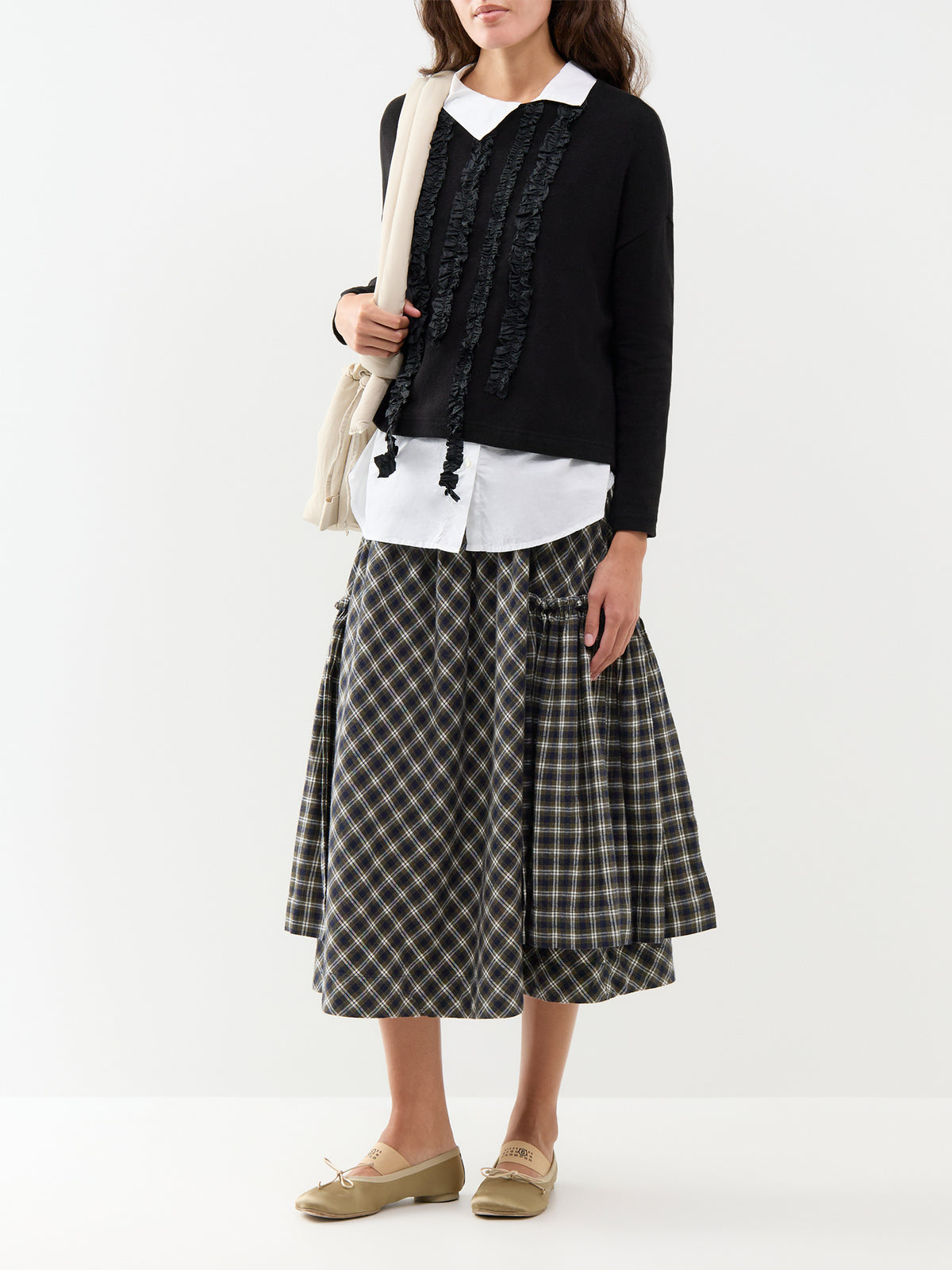 Taffeta Detail Long-Sleeved Knitted Jumper - Black