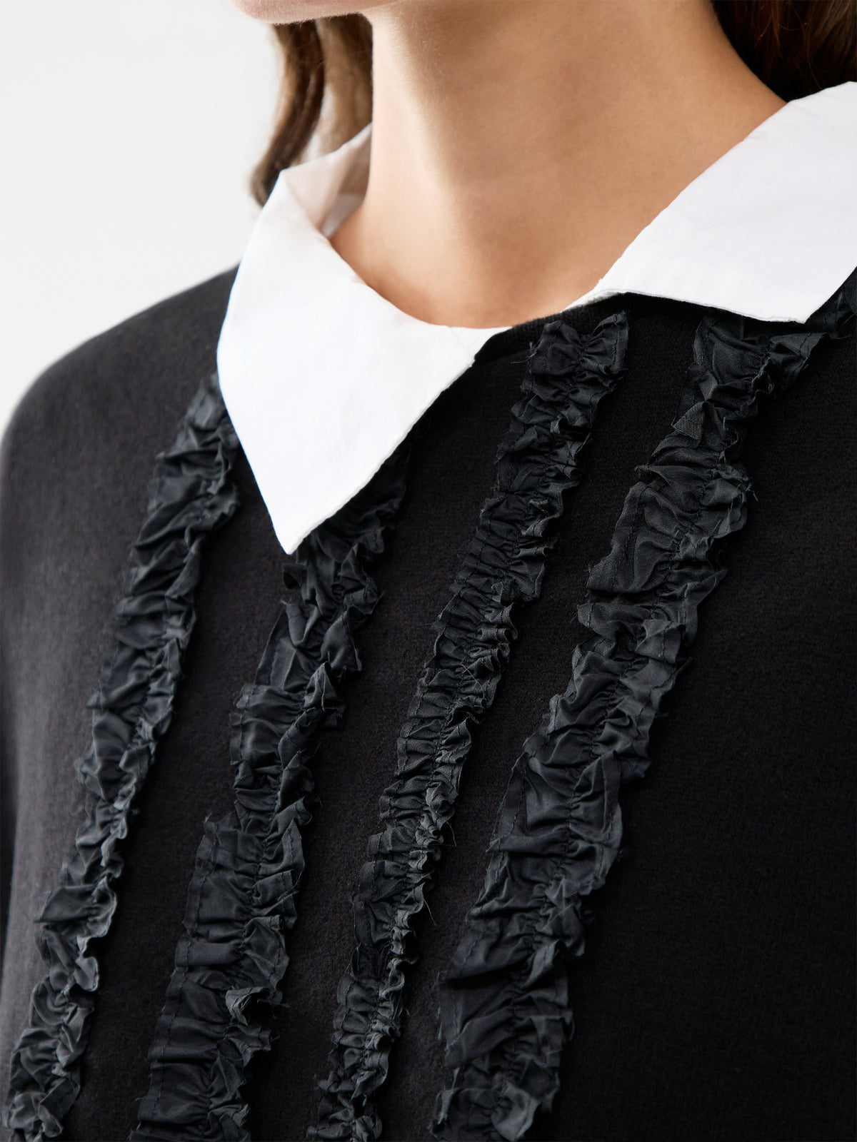Taffeta Detail Long-Sleeved Knitted Jumper - Black