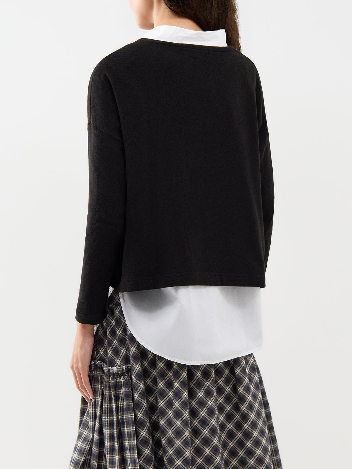 Taffeta Detail Long-Sleeved Knitted Jumper - Black