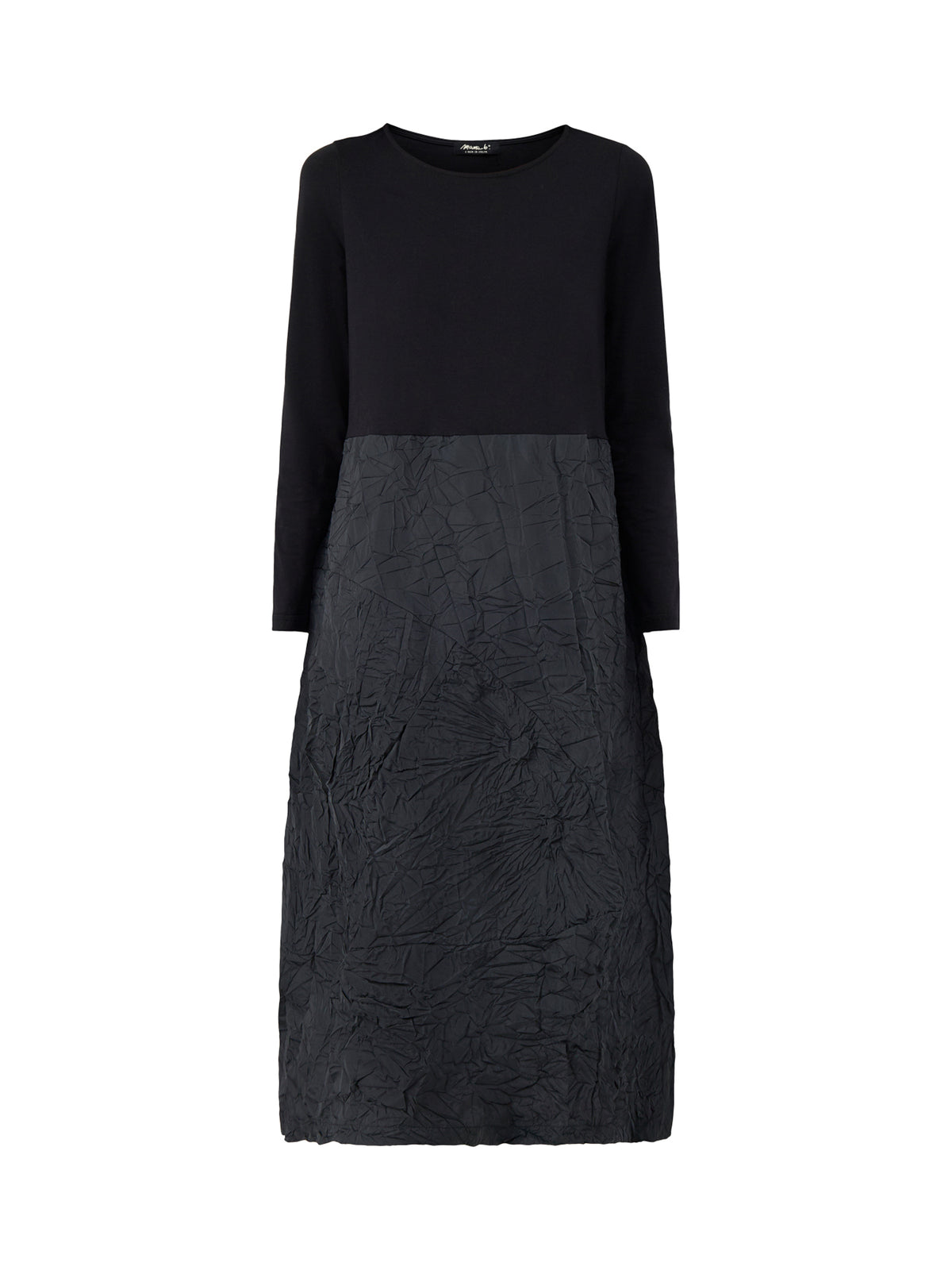 Taffeta Long-Sleeved Midi Dress - Black