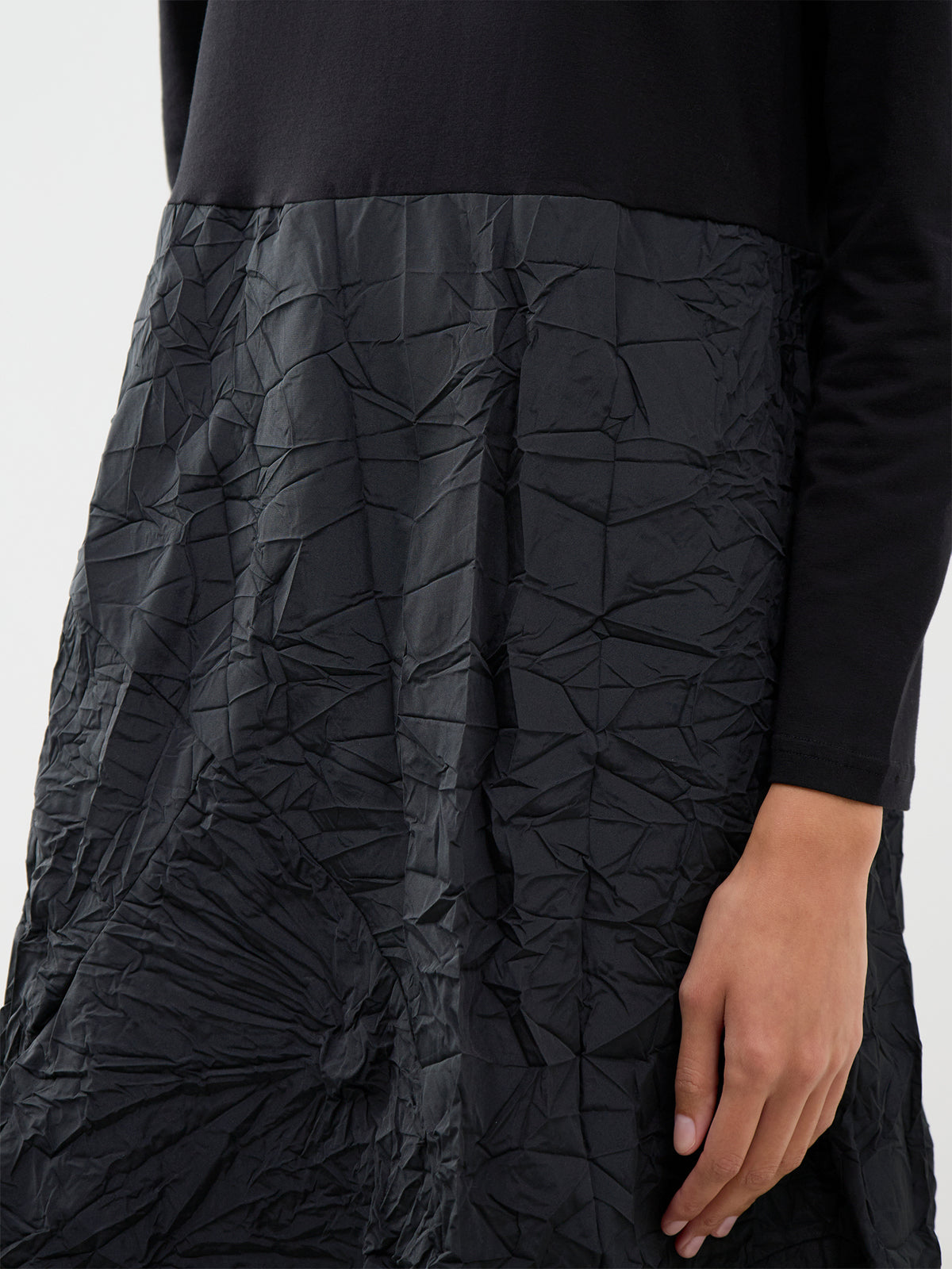 Taffeta Long-Sleeved Midi Dress - Black