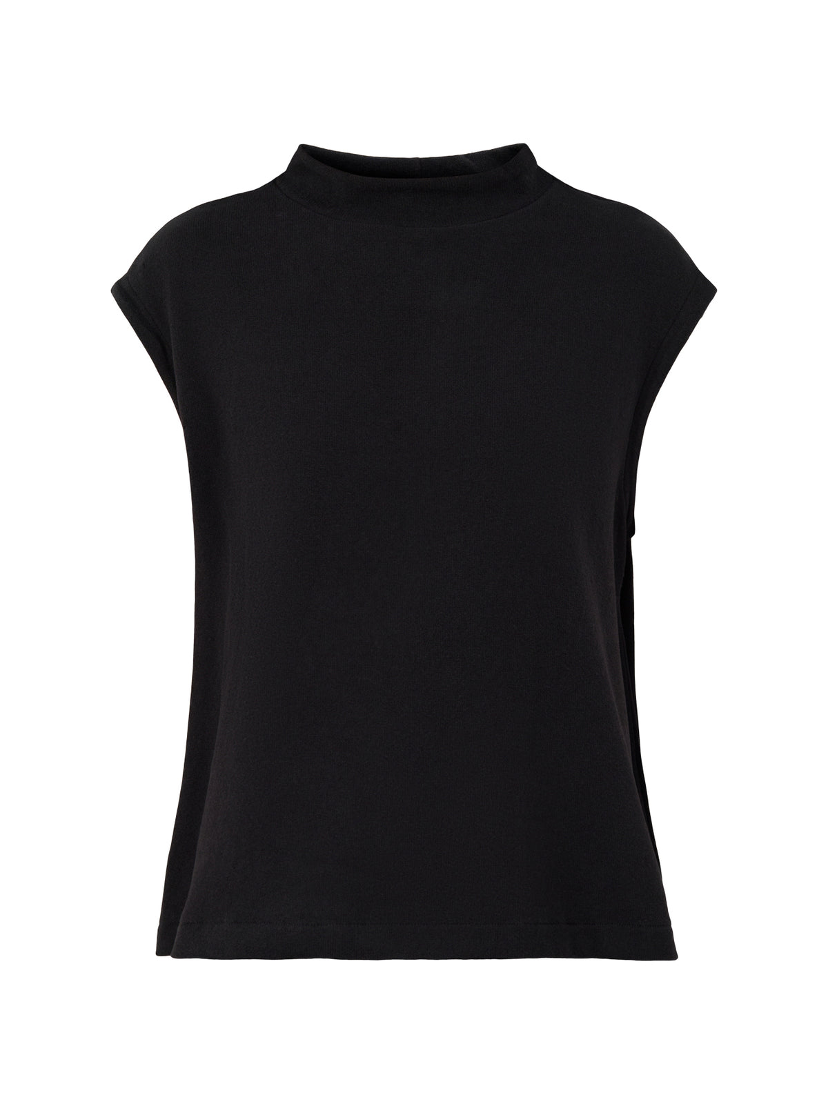 Cotton Blend Asymmetric Mock Neck Vest - Black