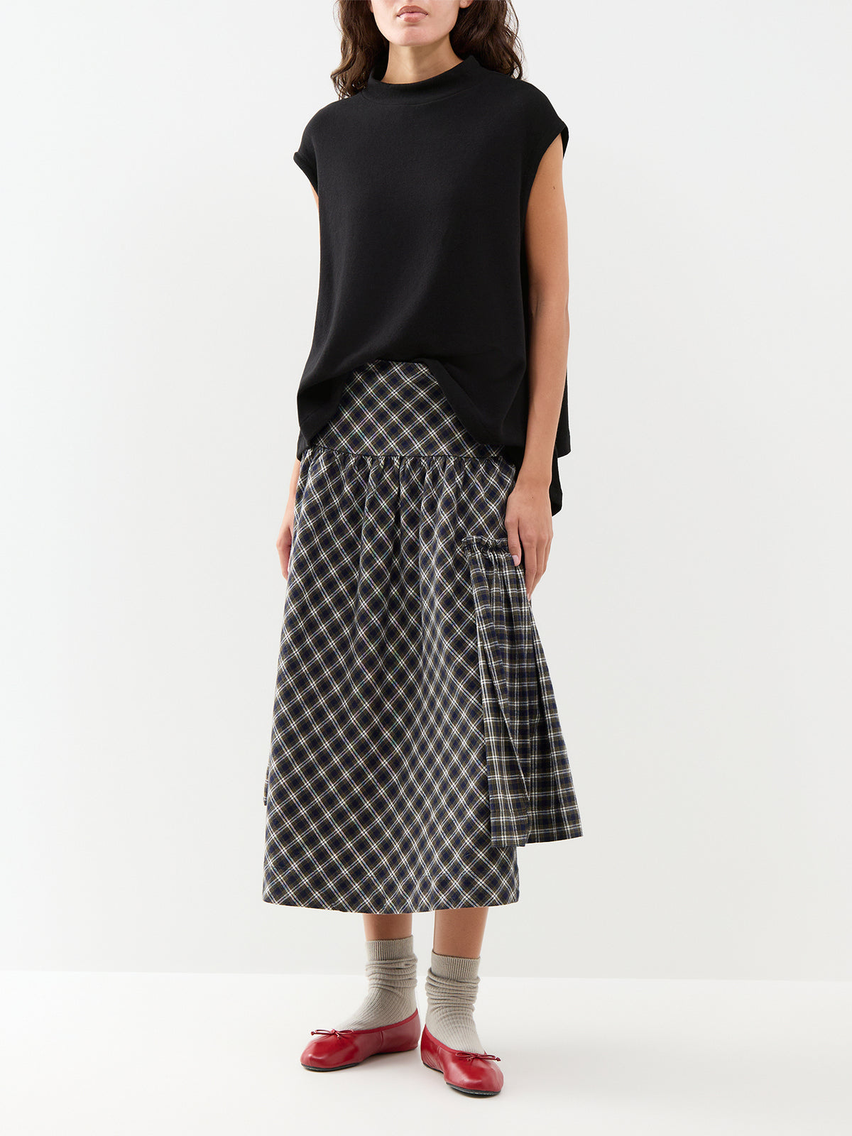 Cotton Blend Asymmetric Mock Neck Vest - Black