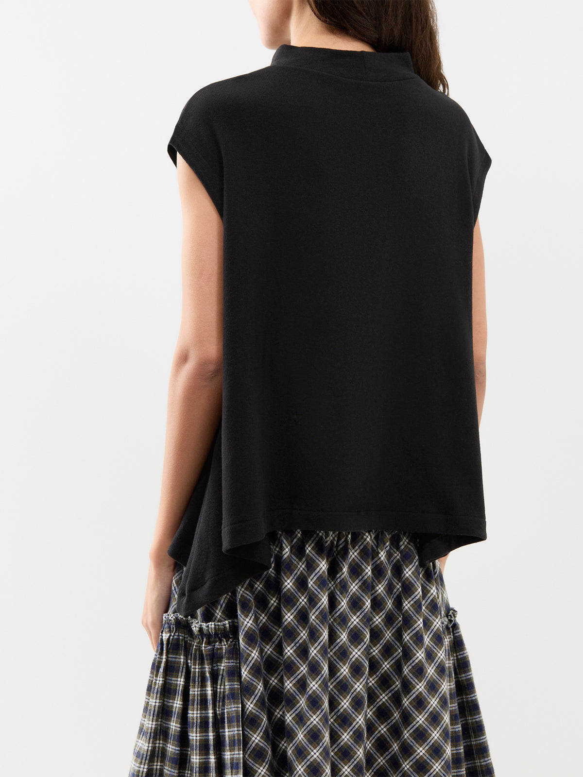 Cotton Blend Asymmetric Mock Neck Vest - Black