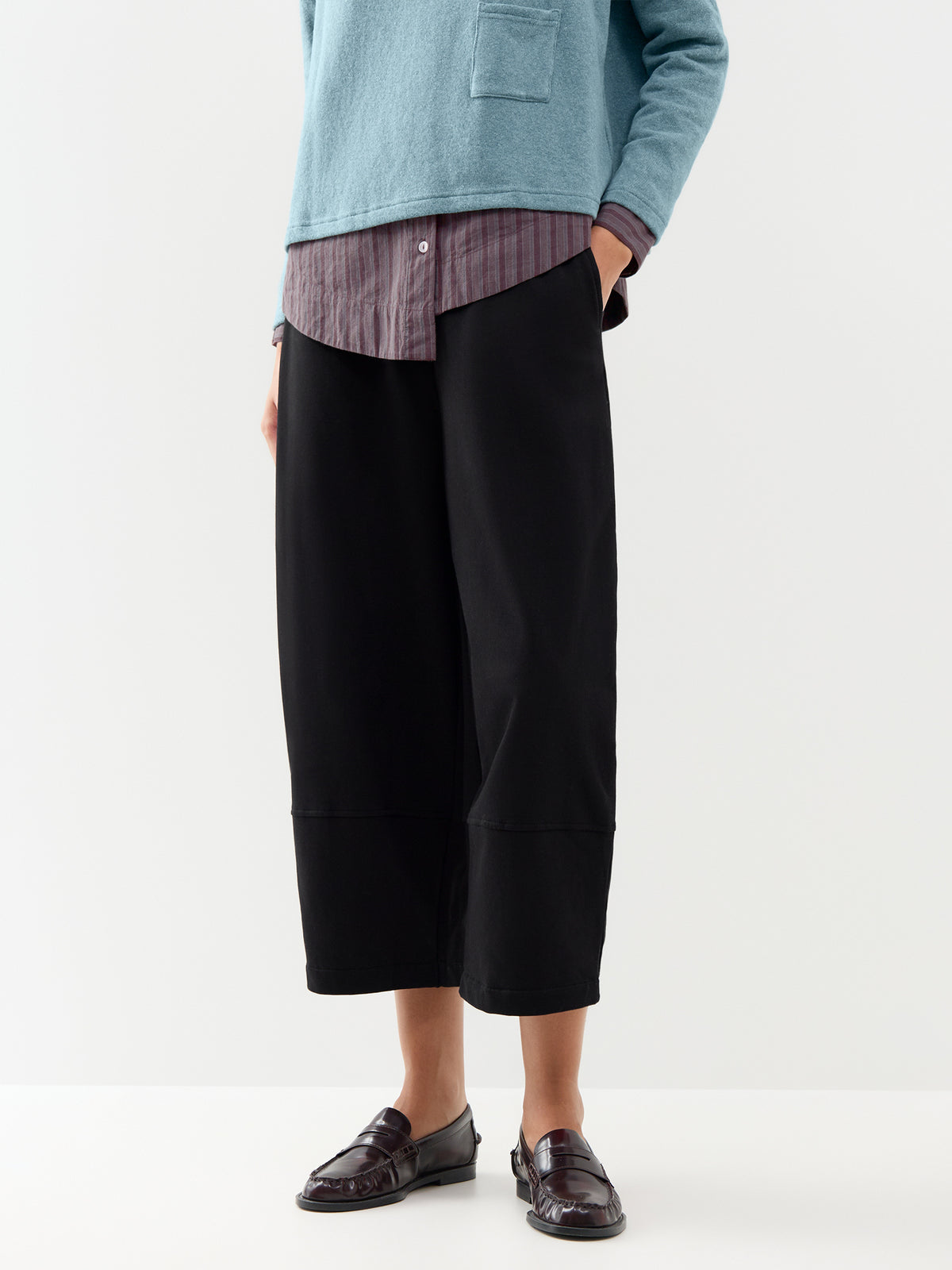 Cotton Barrel-Leg Trousers With Elasticated Back - Black