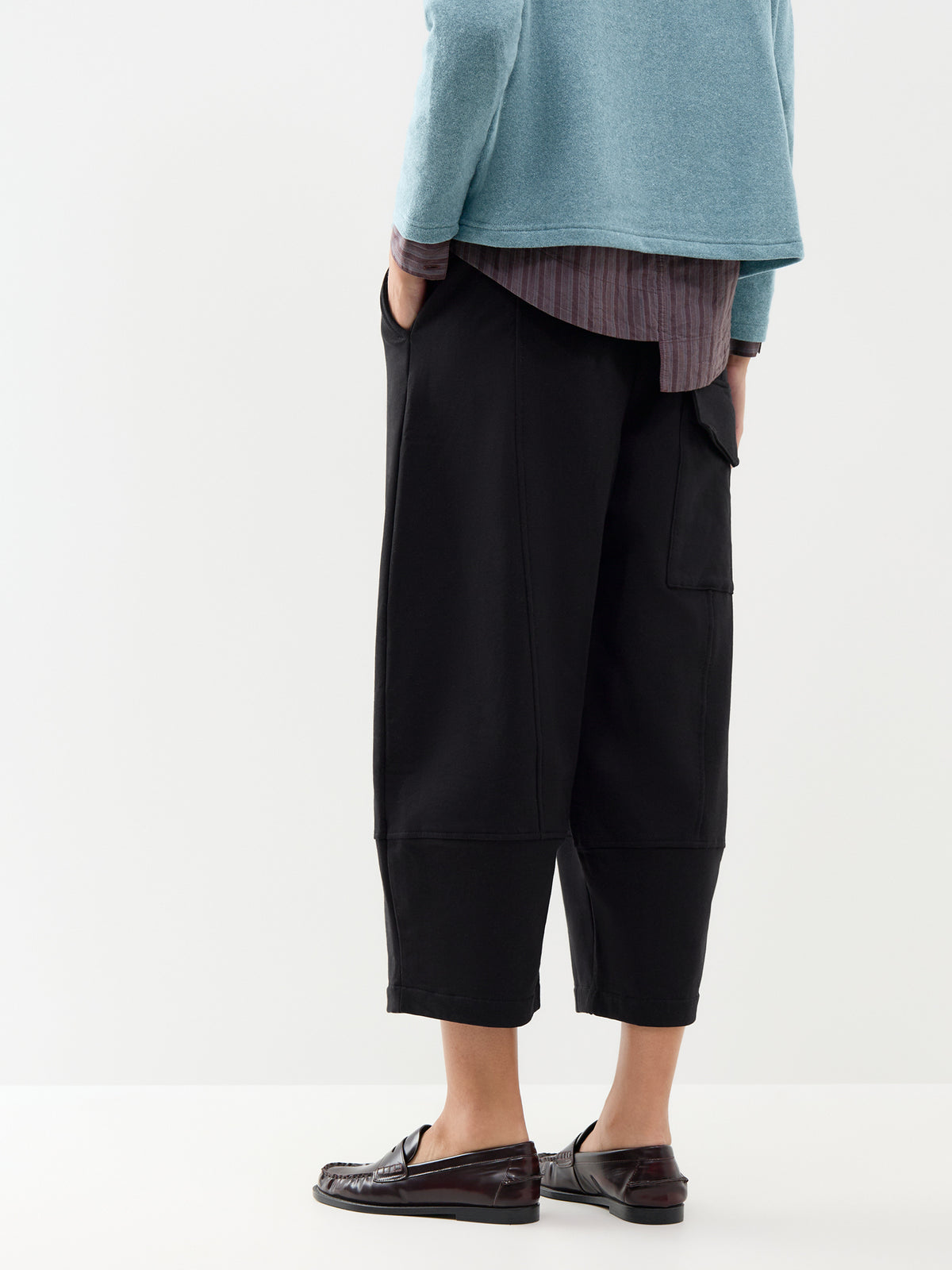 Cotton Barrel-Leg Trousers With Elasticated Back - Black