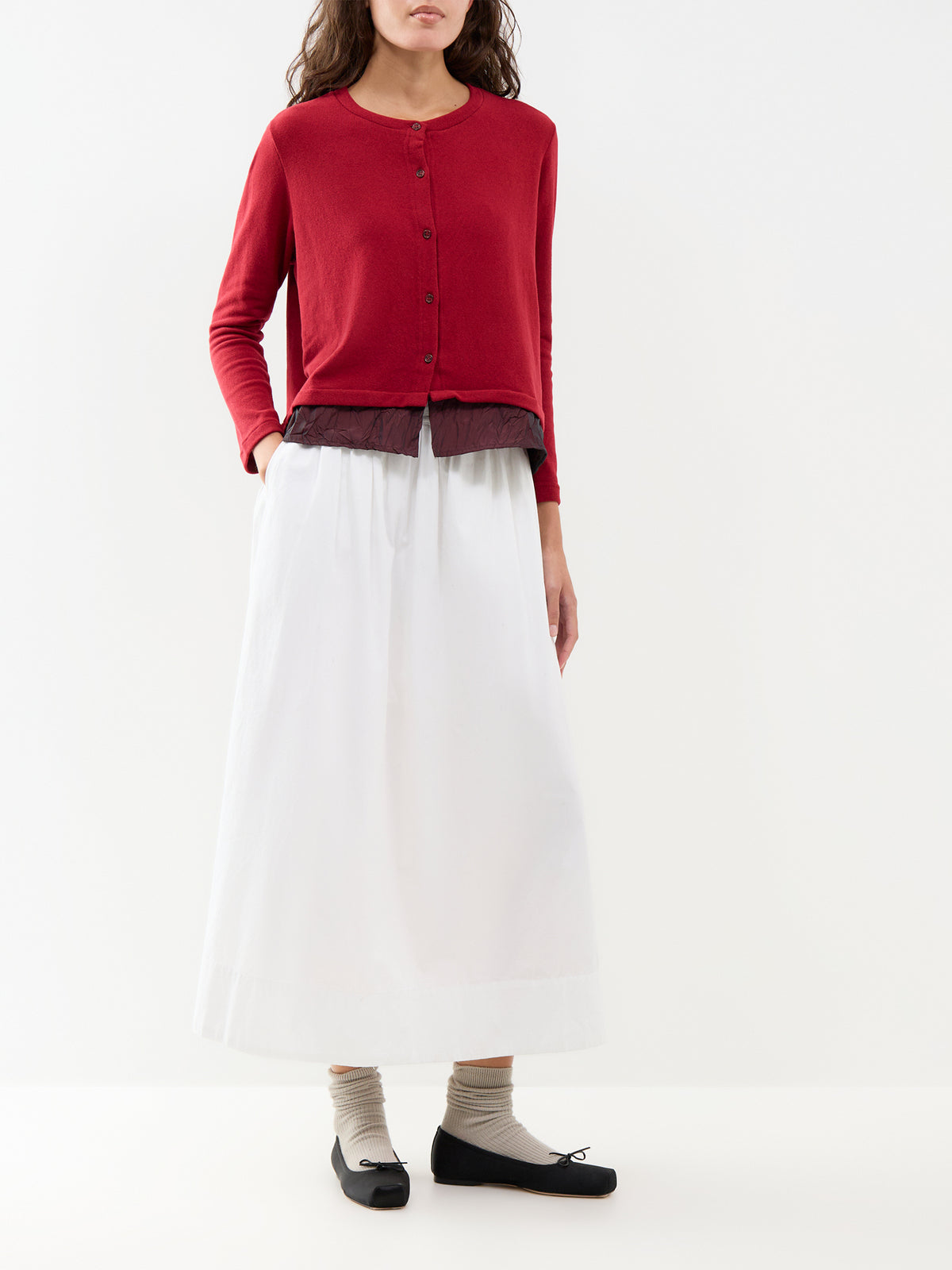 Taffeta Detail Cardigan - Red
