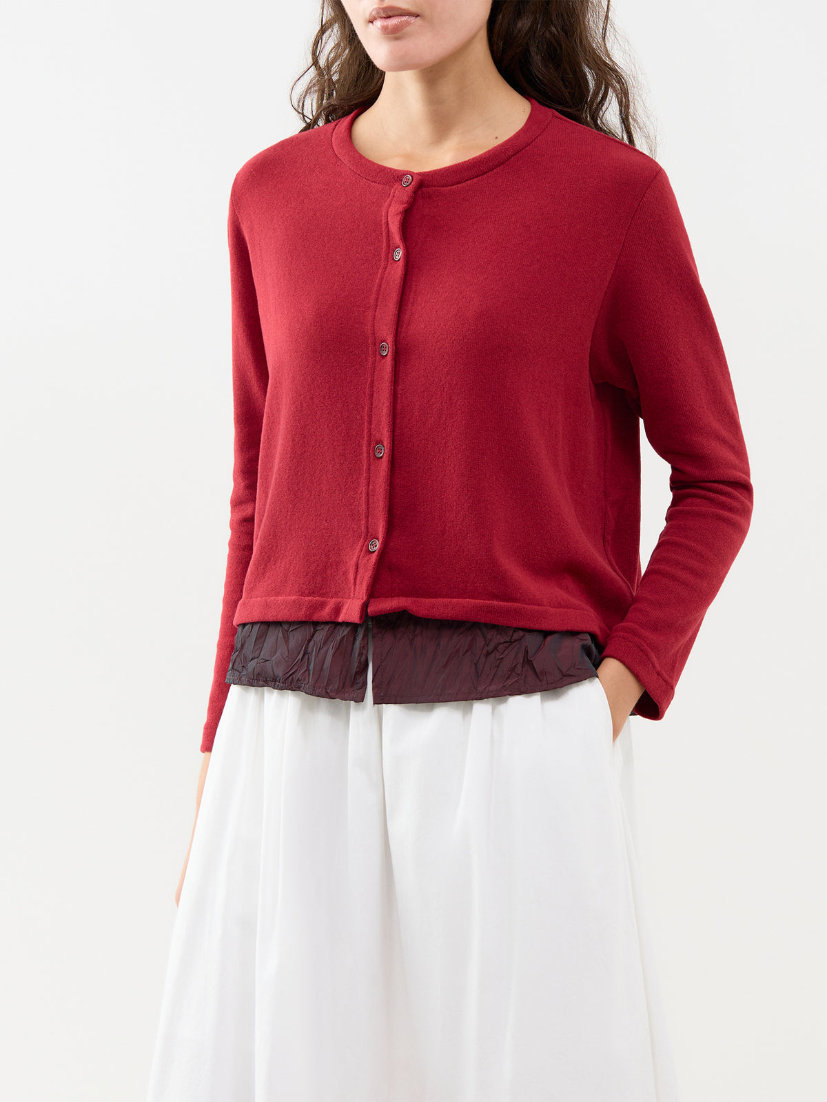 Taffeta Detail Cardigan - Red