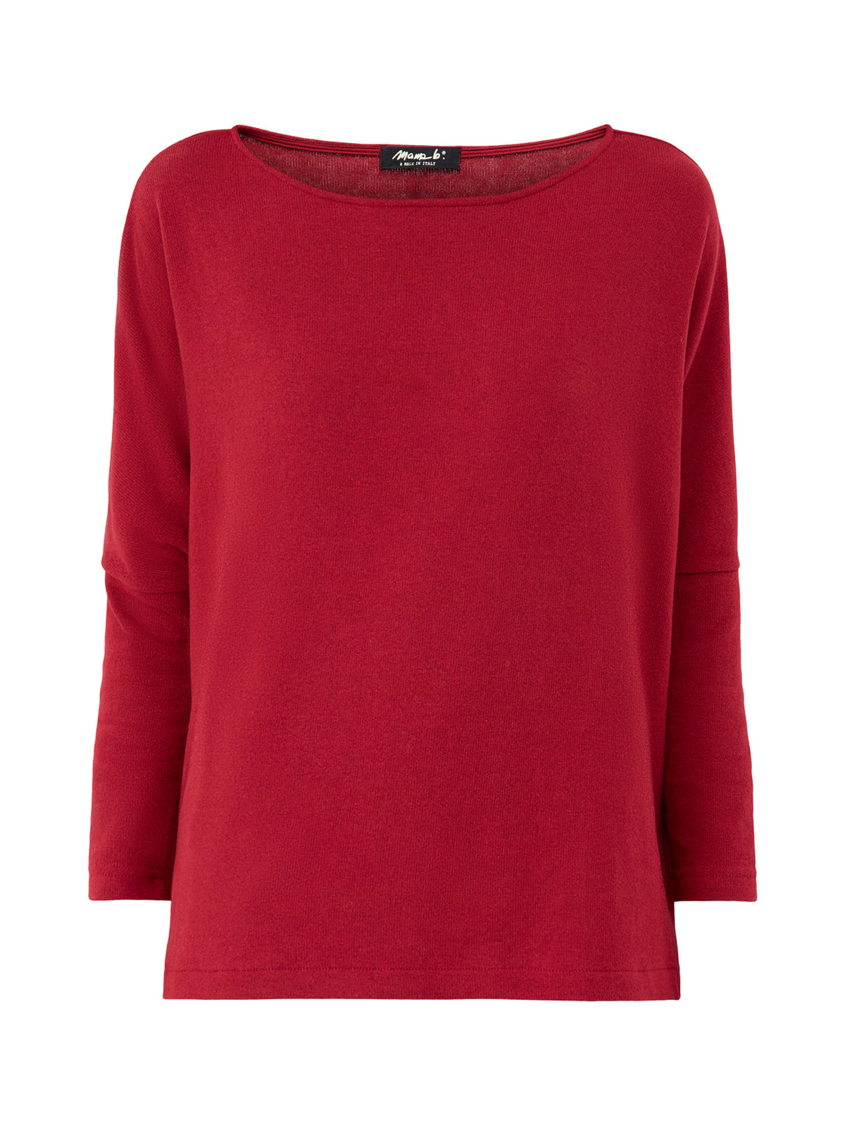 Cotton Blend Batwing Boat Neck Jumper - Red