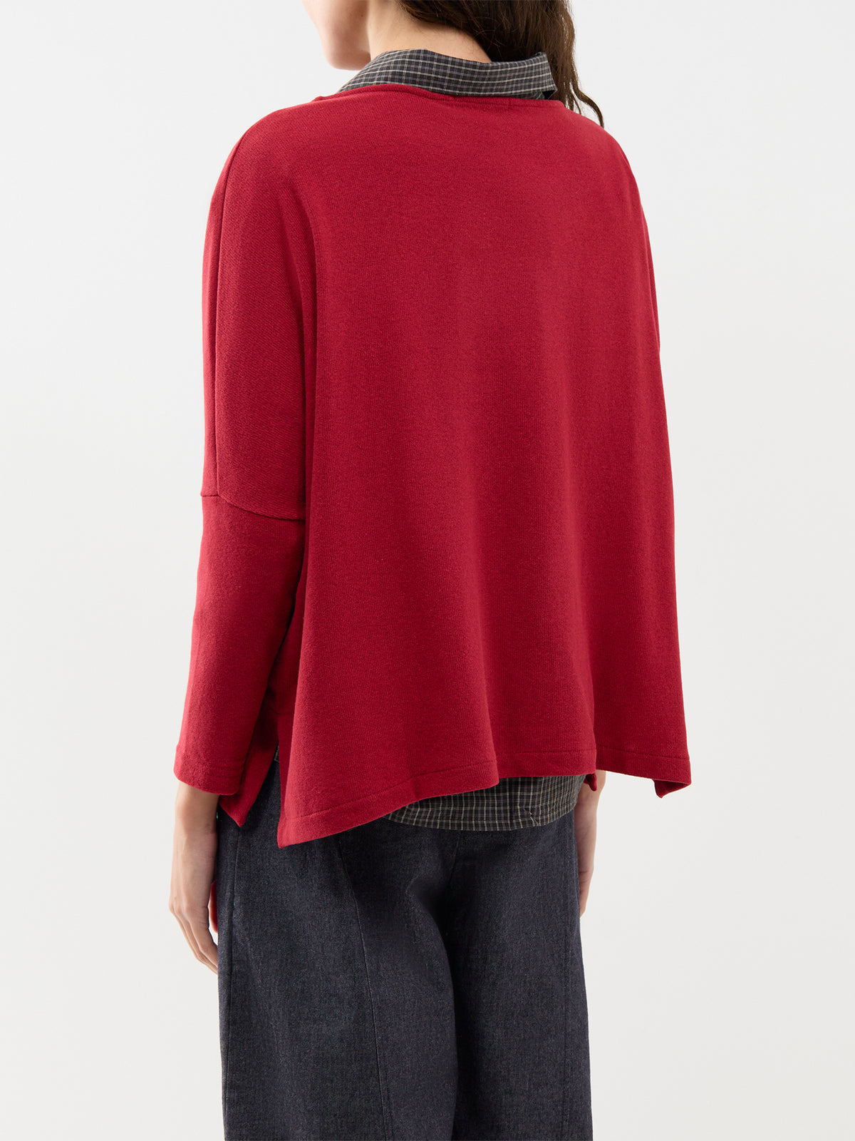Cotton Blend Batwing Boat Neck Jumper - Red