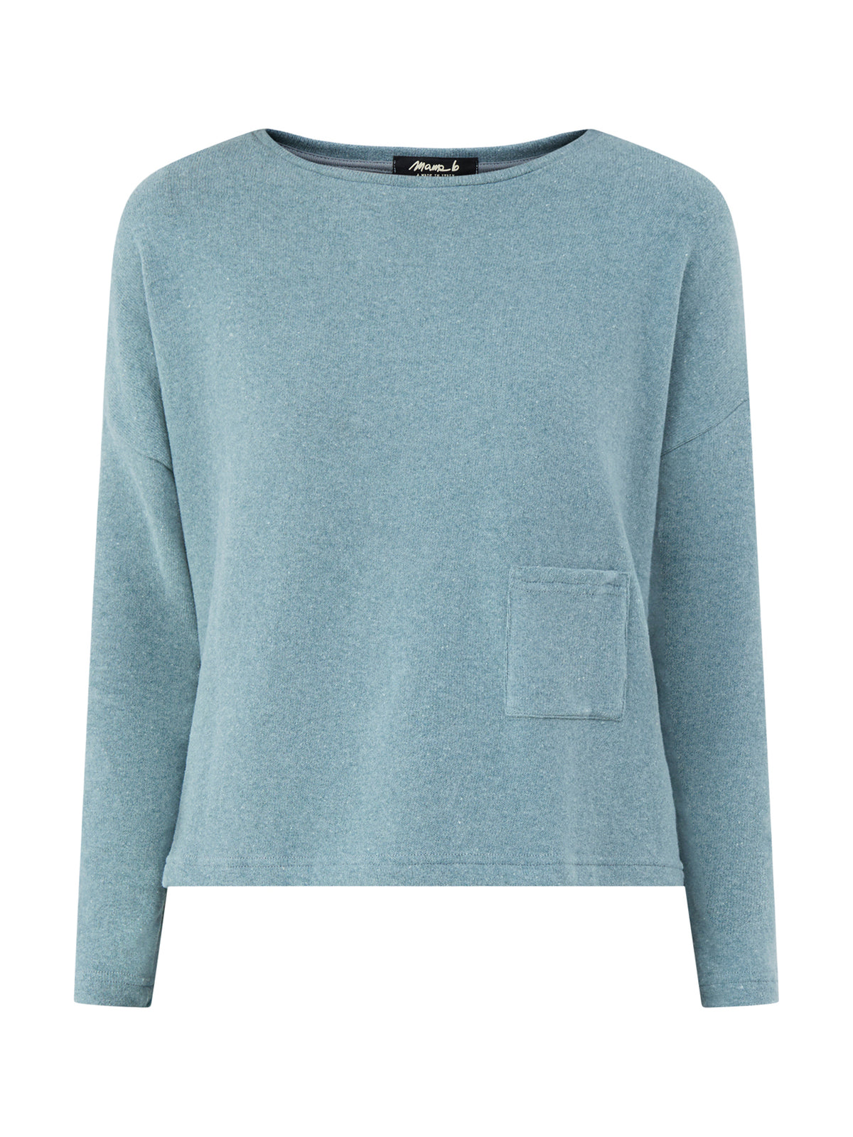 Cotton Blend Boxy One Pocket Boat Neck Jumper - Light Teal