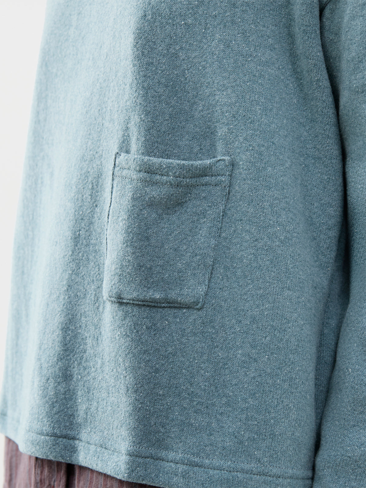 Cotton Blend Boxy One Pocket Boat Neck Jumper - Light Teal