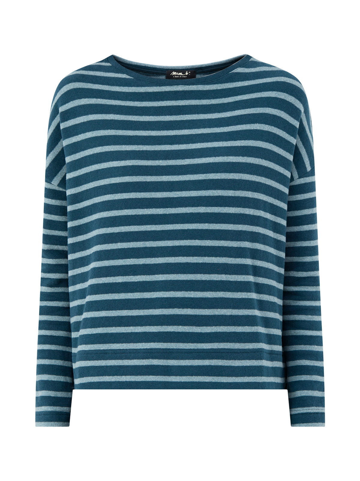Cotton Blend Striped Boat Neck Jumper - Light & Dark Teal
