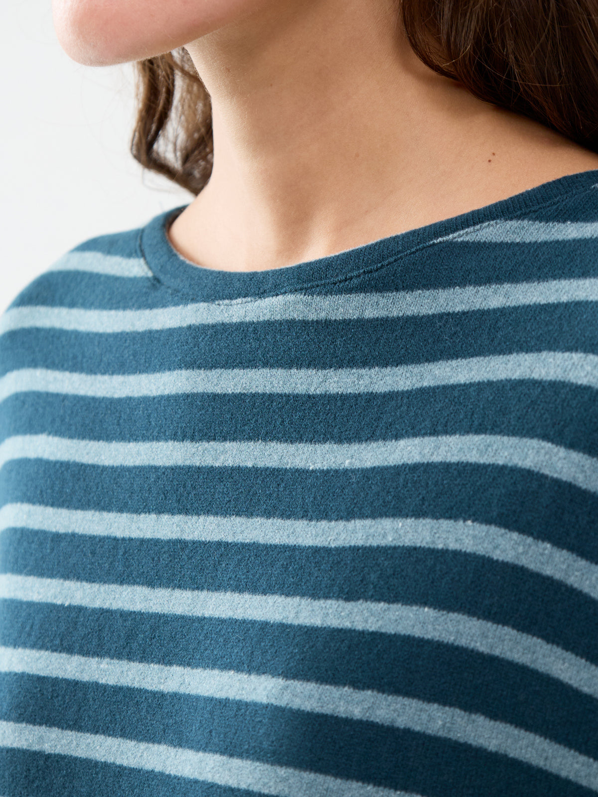Cotton Blend Striped Boat Neck Jumper - Light & Dark Teal