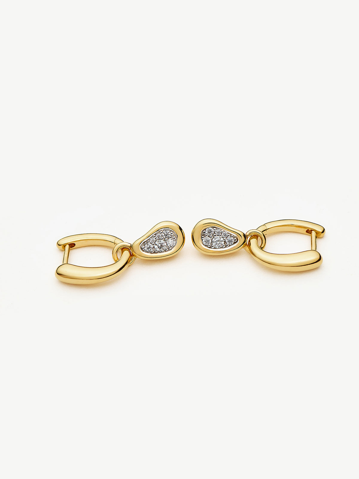 18KT Gold-Plated Molten Teardrop Pavé Charm Hoop Earrings