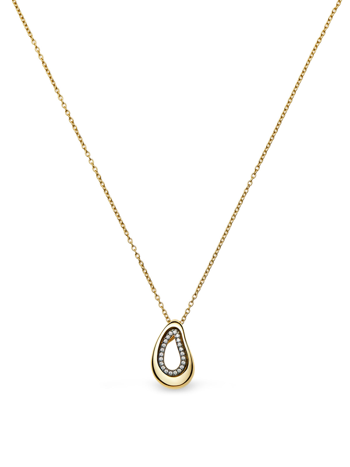 Molten Teardrop Pavé Pendant Necklace - 18KT Gold Plated