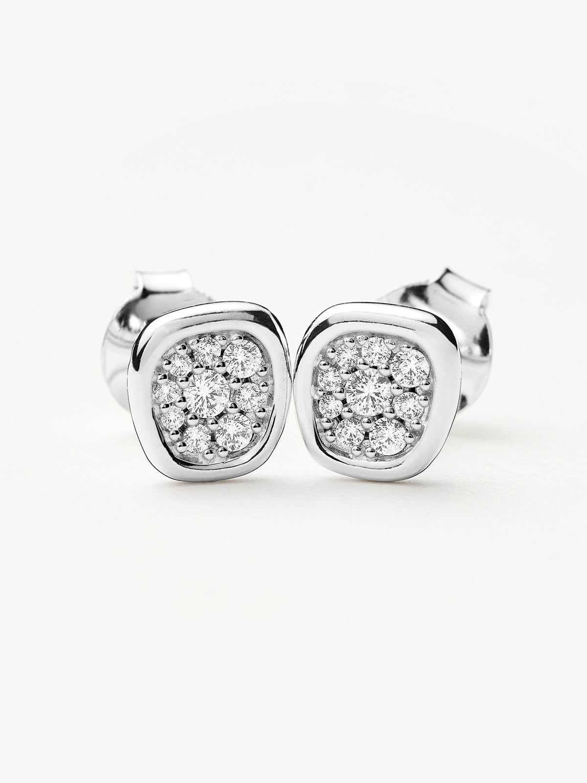 Molten Soft Square Pavé Stud Earrings - Silver Plated