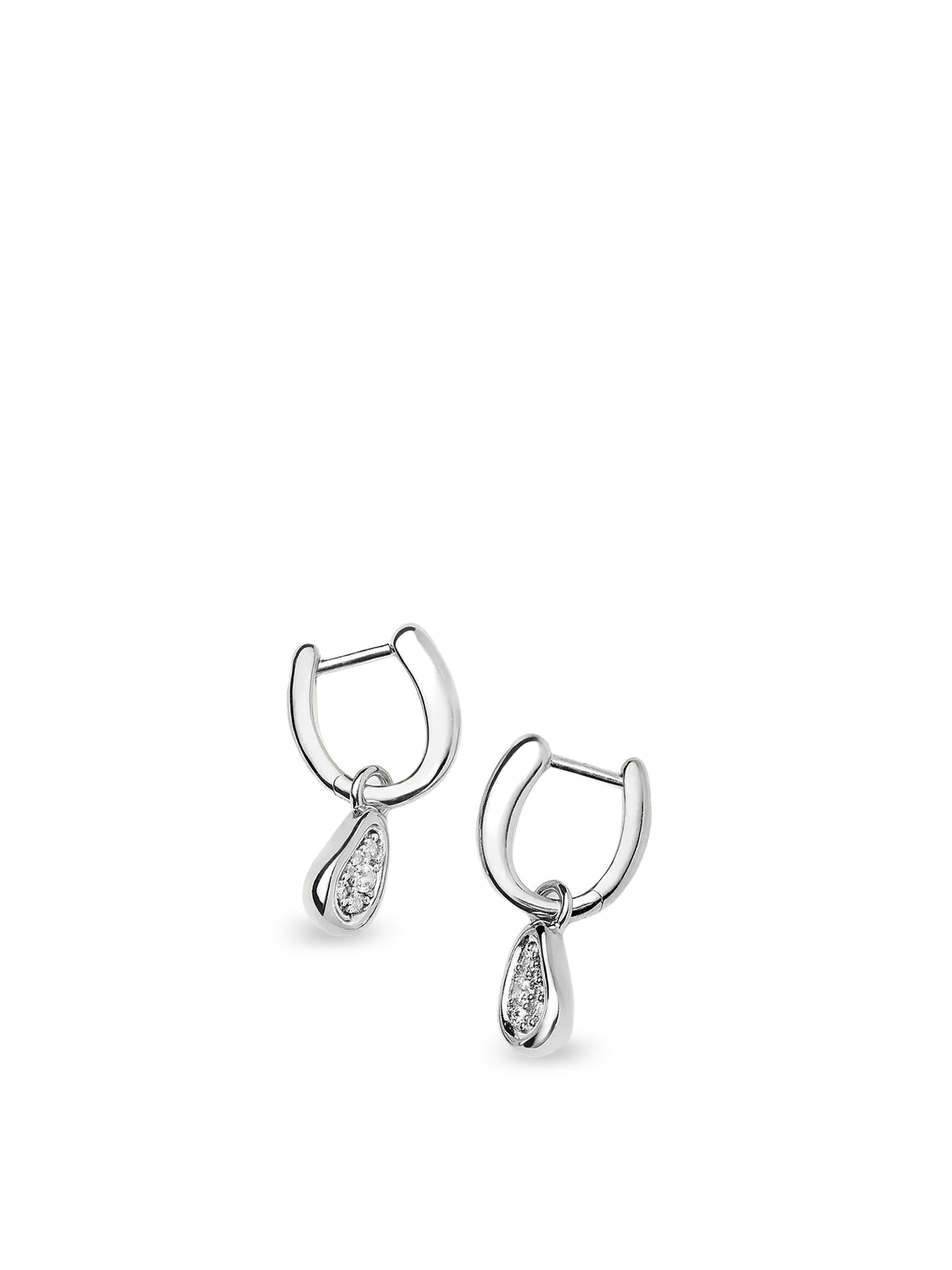 Silver-Plated Molten Teardrop Pavé Charm Hoop Earrings