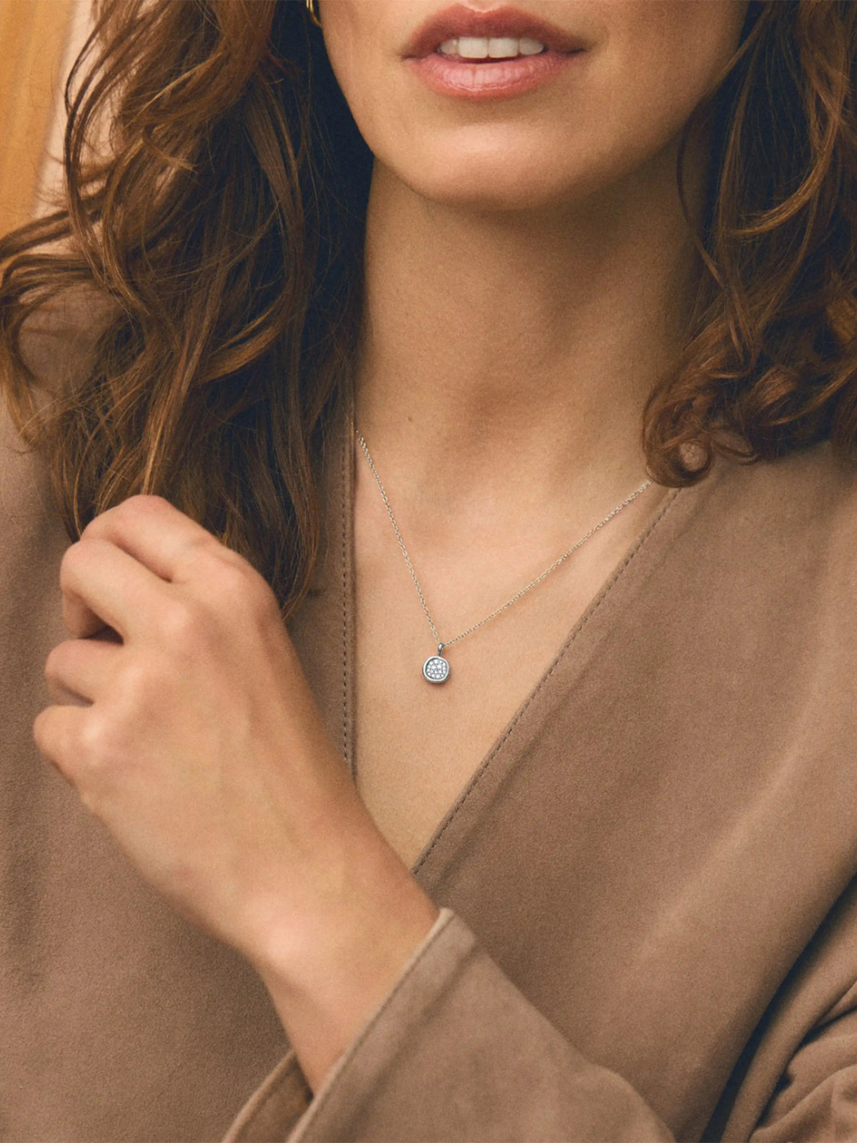 Silver-Plated Molten Soft Square Pavé Pendant
